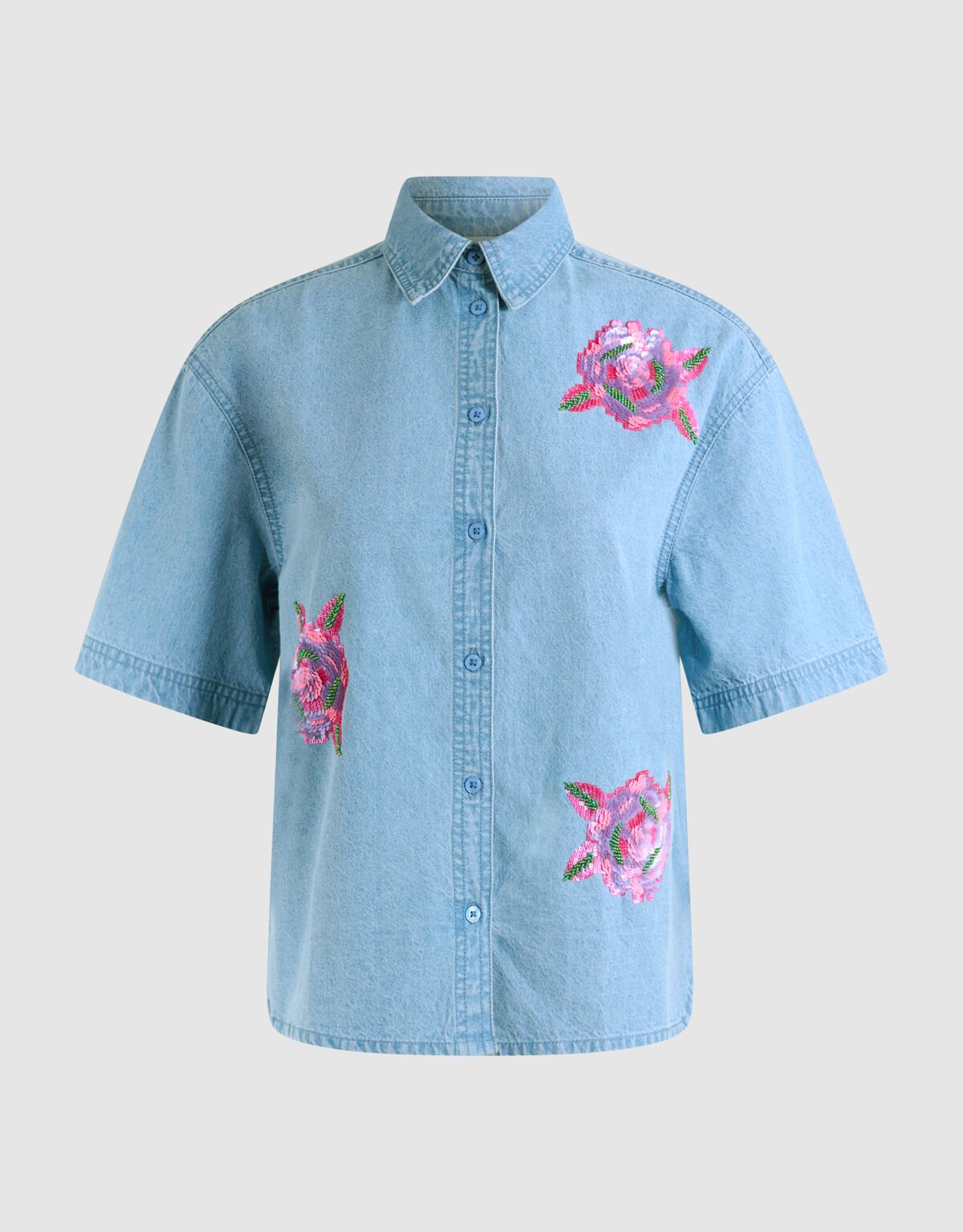 Oversized Denim Sequin Blouse Blauw SHOEBY WOMEN
