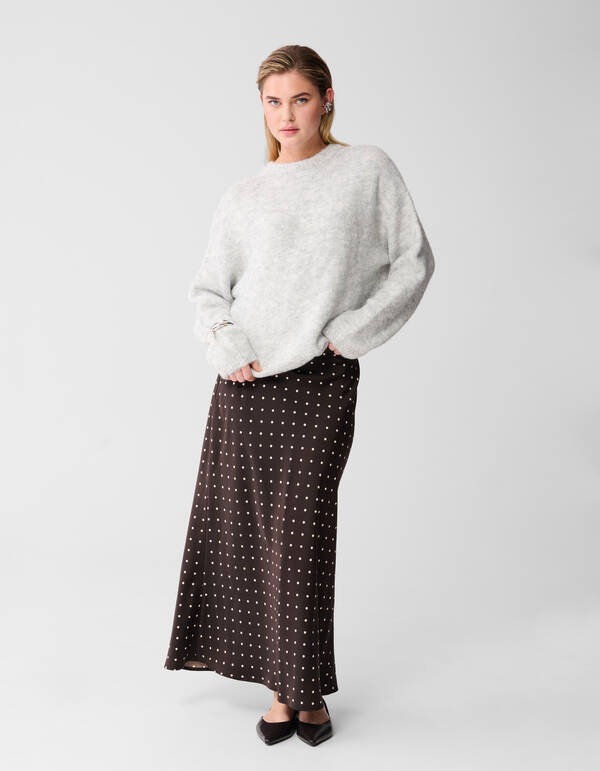 Satijnen Polkadot Maxi Rok Donkerbruin SHOEBY WOMEN