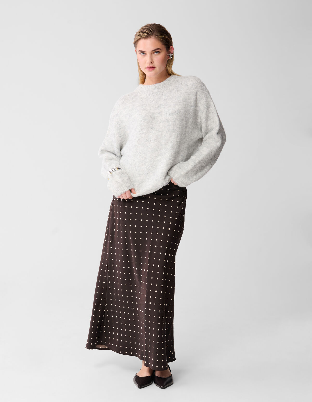 Satijnen Polkadot Maxi Rok Donkerbruin SHOEBY WOMEN