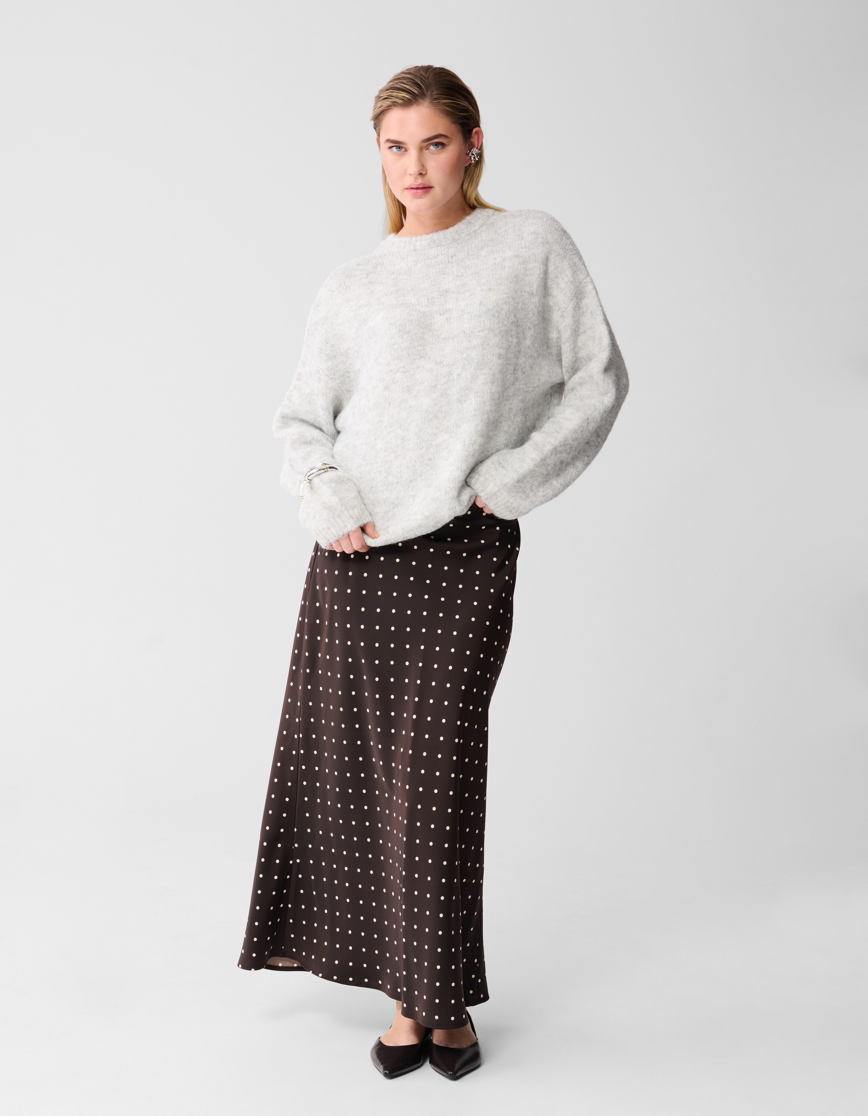 Satijnen Polkadot Maxi Rok Donkerbruin SHOEBY WOMEN
