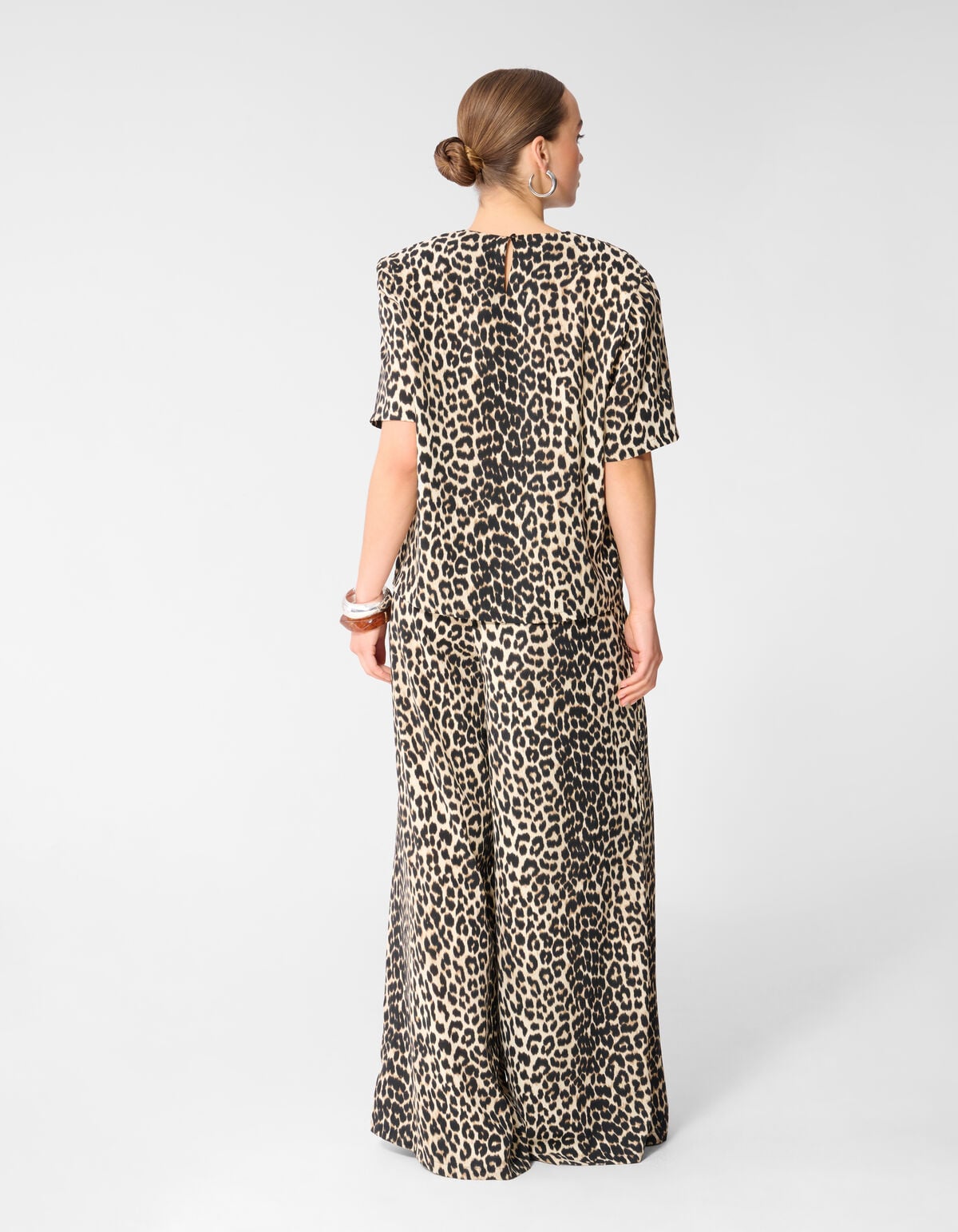 Leopard Twist Wide Leg Fit Broek Bruin SHOEBY WOMEN