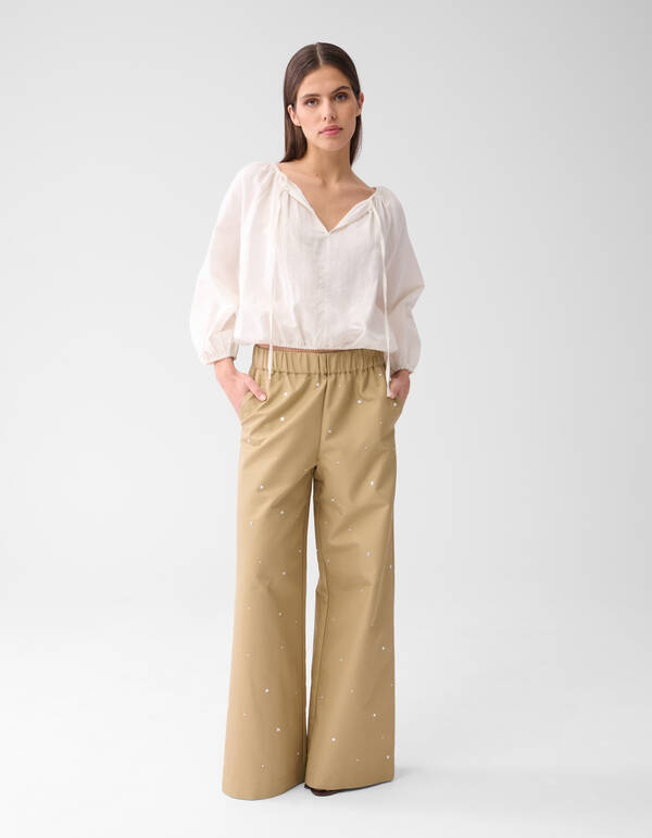 Studs Wide Leg Broek Zand SHOEBY WOMEN