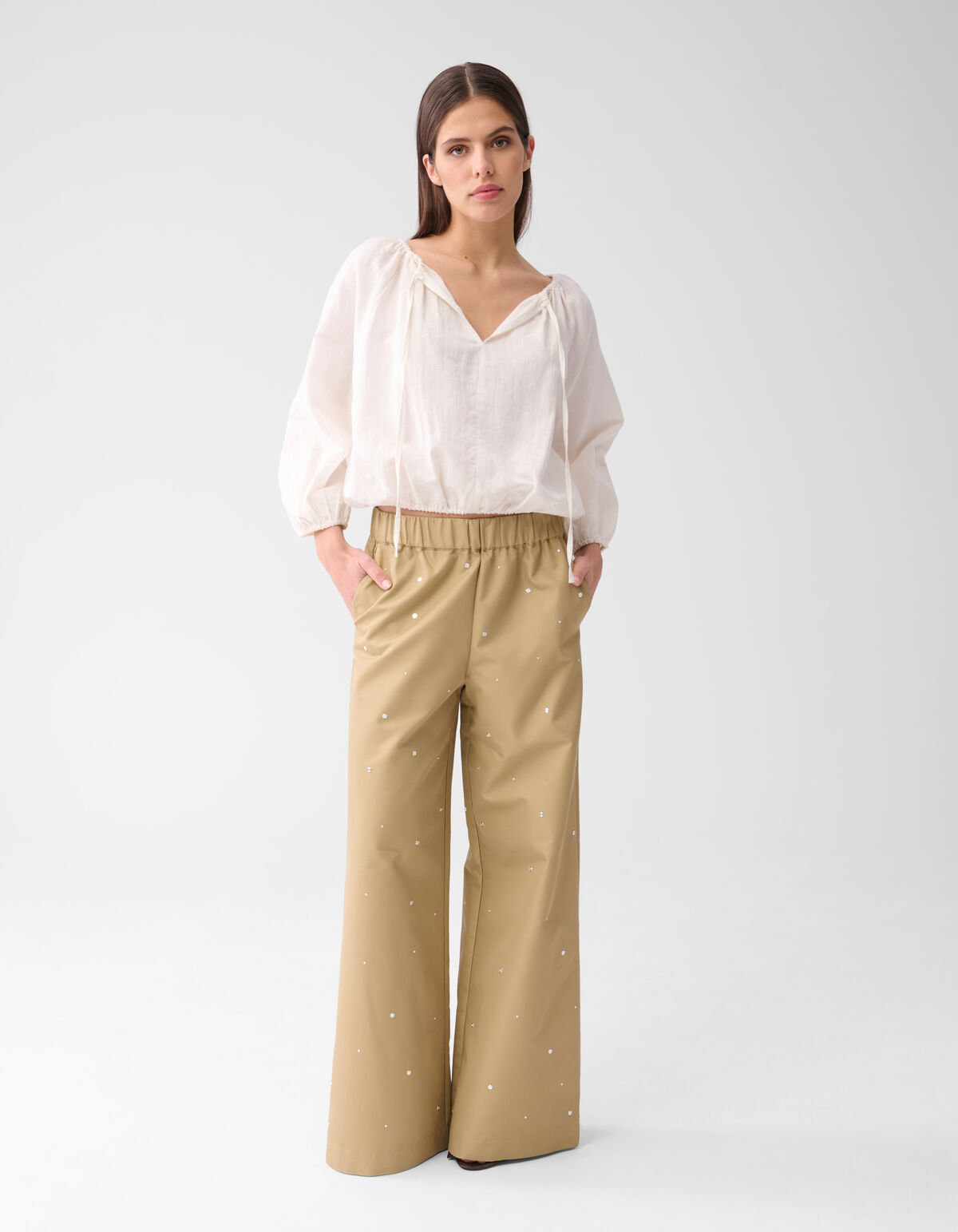 Studs Wide Leg Broek Zand SHOEBY WOMEN