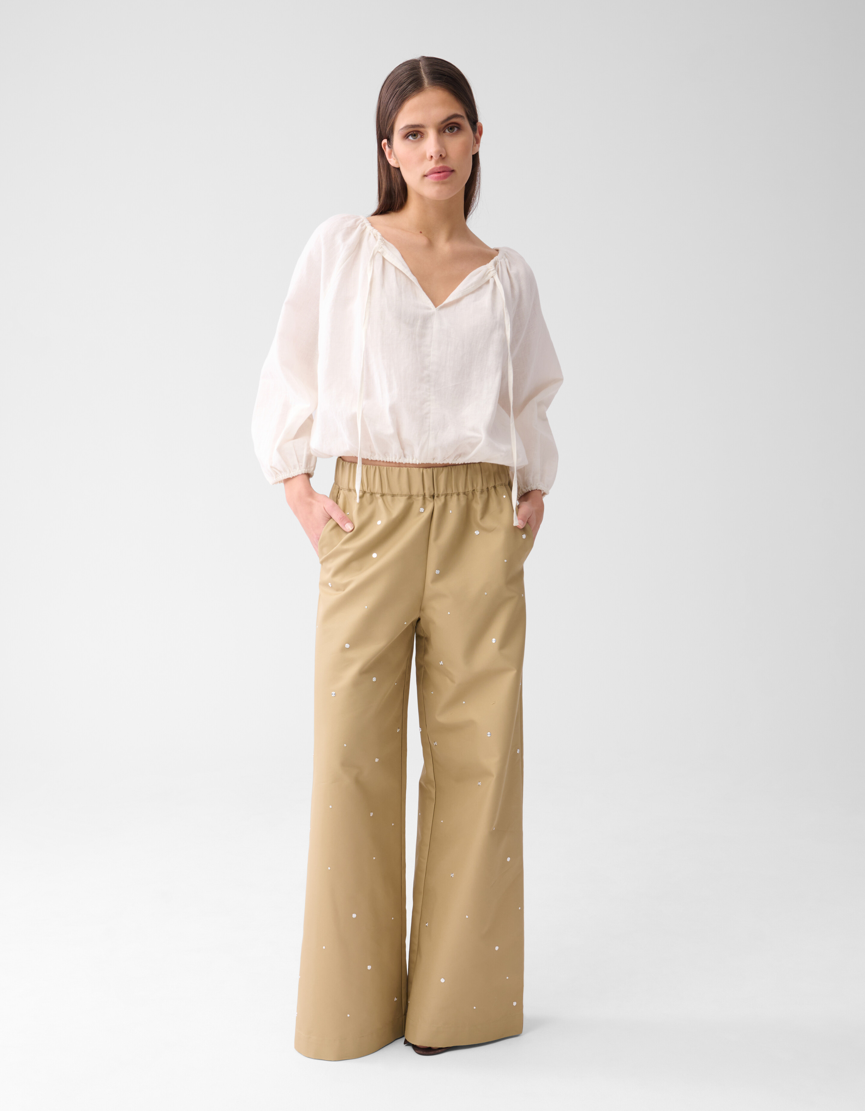 Studs Wide Leg Broek Zand SHOEBY WOMEN