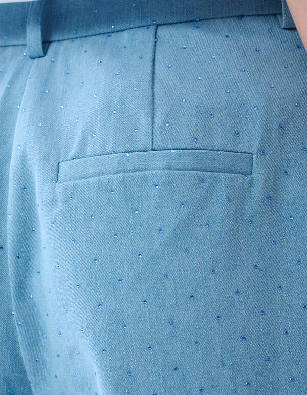 Strass Denim Wide Leg Broek Blauw SHOEBY WOMEN