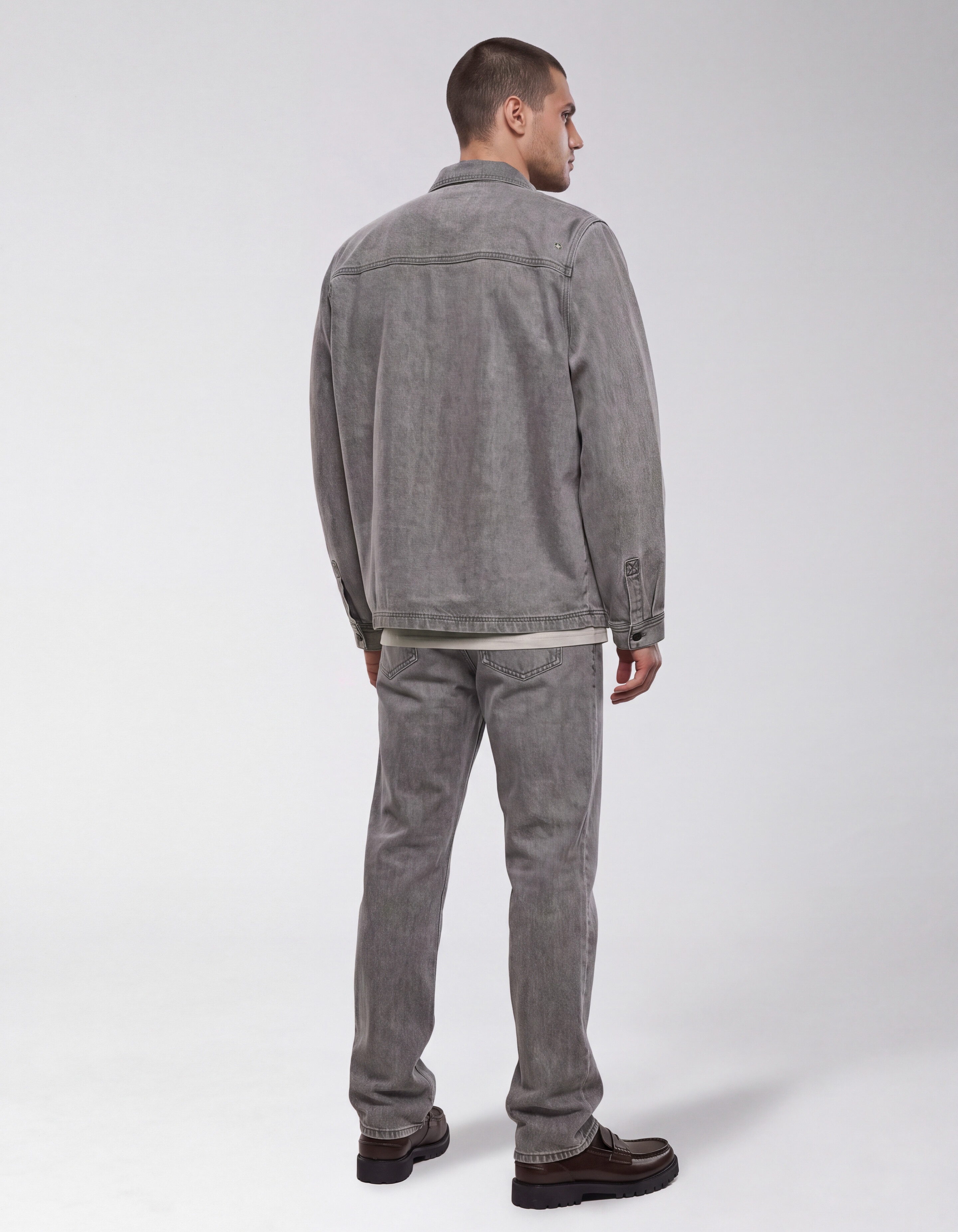 Relaxed Washed Denim Overshirt Grijs SHOEBY MEN