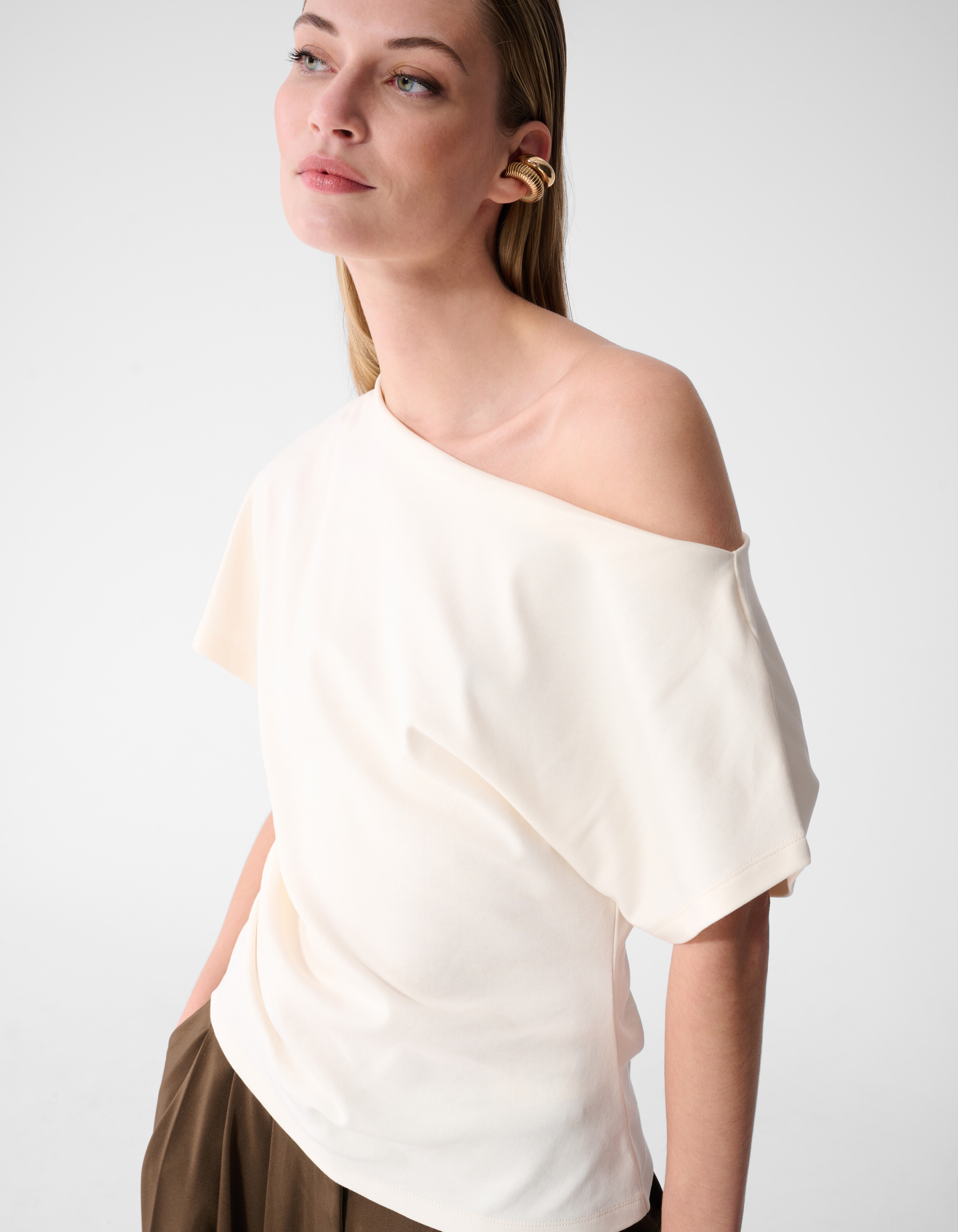 Pleated One Shoulder Top Gebroken Wit By Fred SHOEBY WOMEN