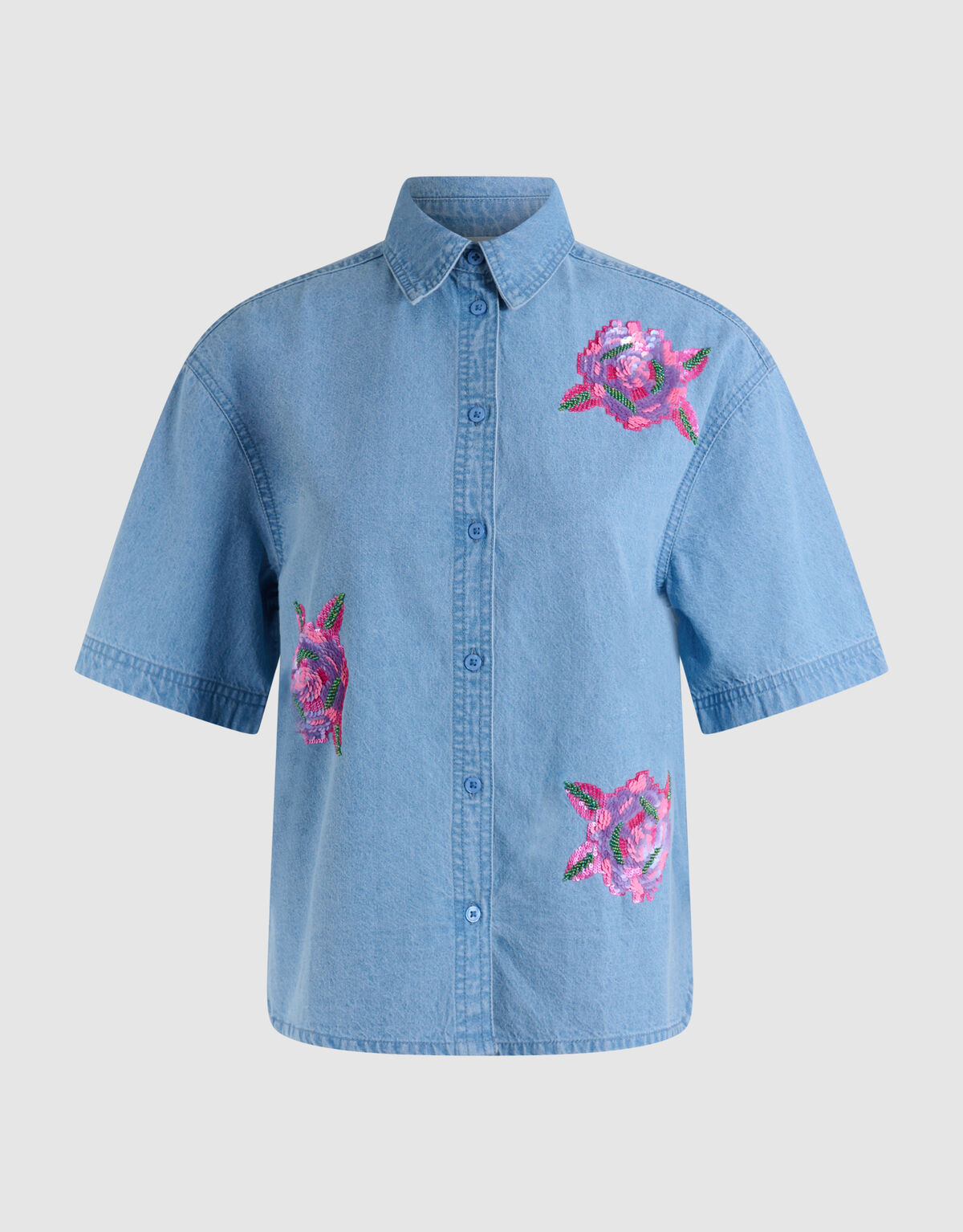 Oversized Denim Sequin Blouse Blauw SHOEBY WOMEN