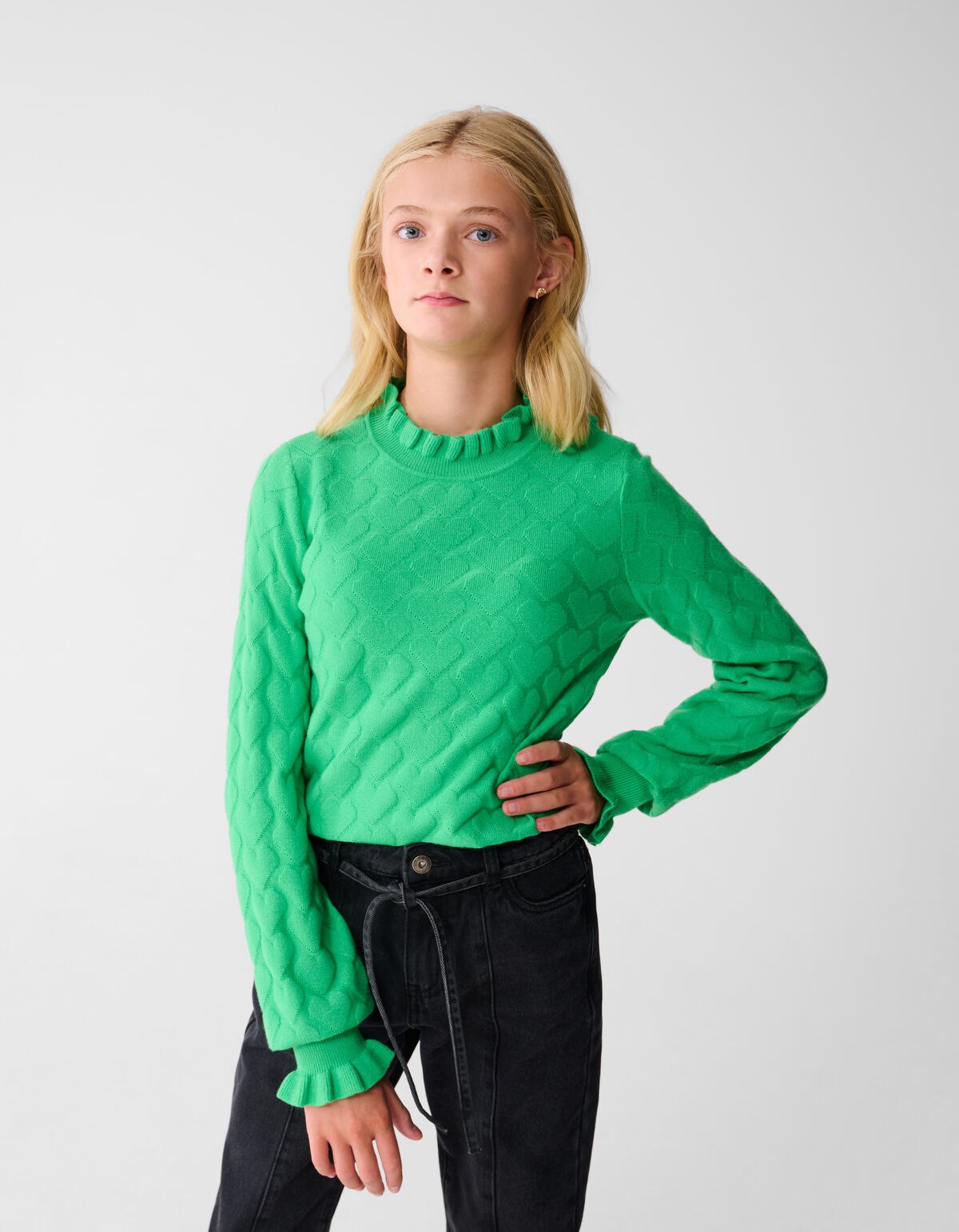Heart Knit Top Groen SHOEBY GIRLS