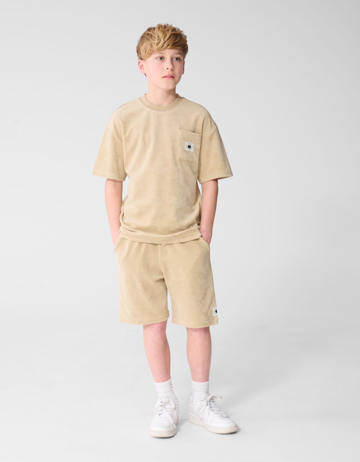 Towelling Relaxed T-shirt Beige SHOEBY BOYS