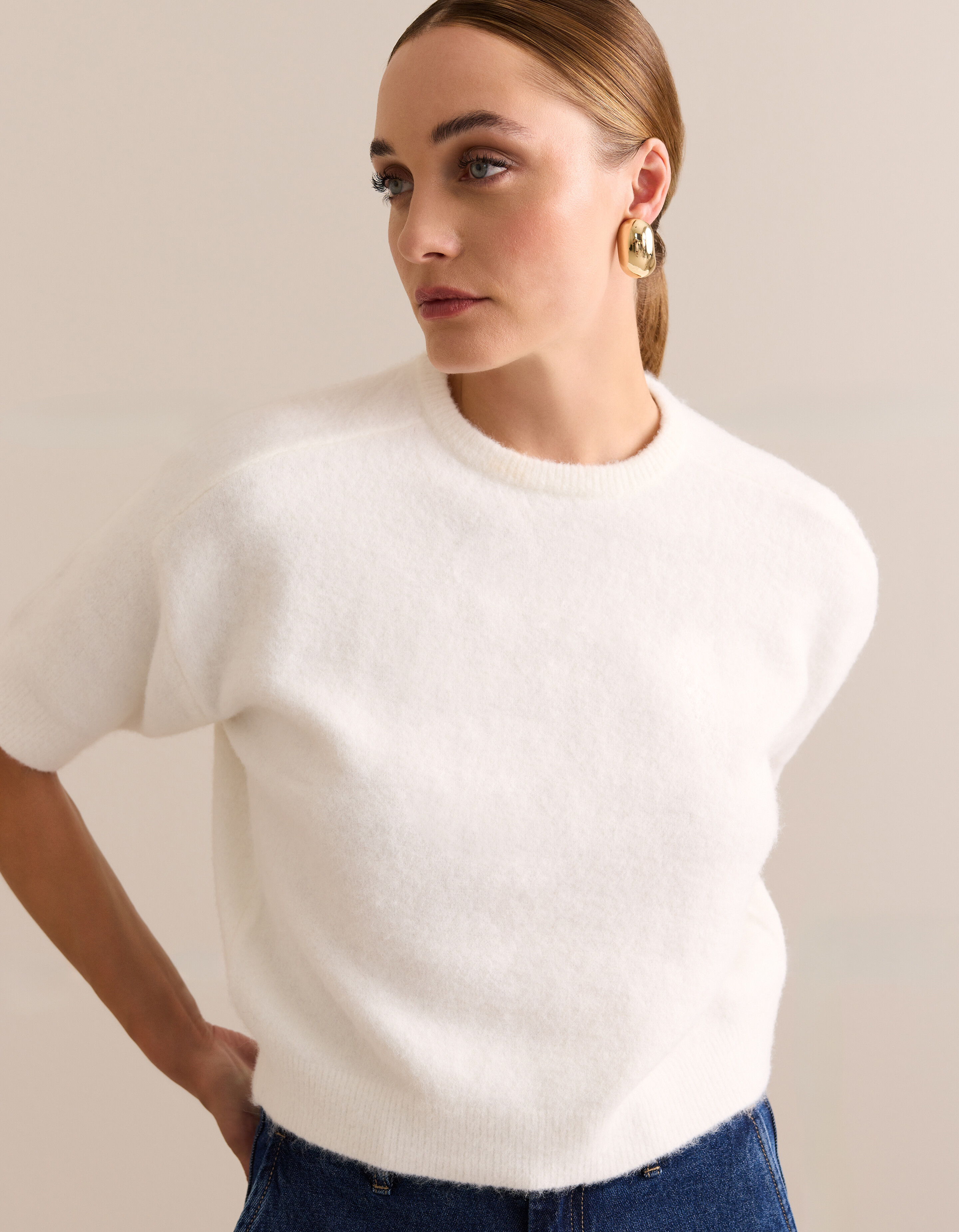 Short Sleeve Knit Top Gebroken Wit By Mieke SHOEBY WOMEN