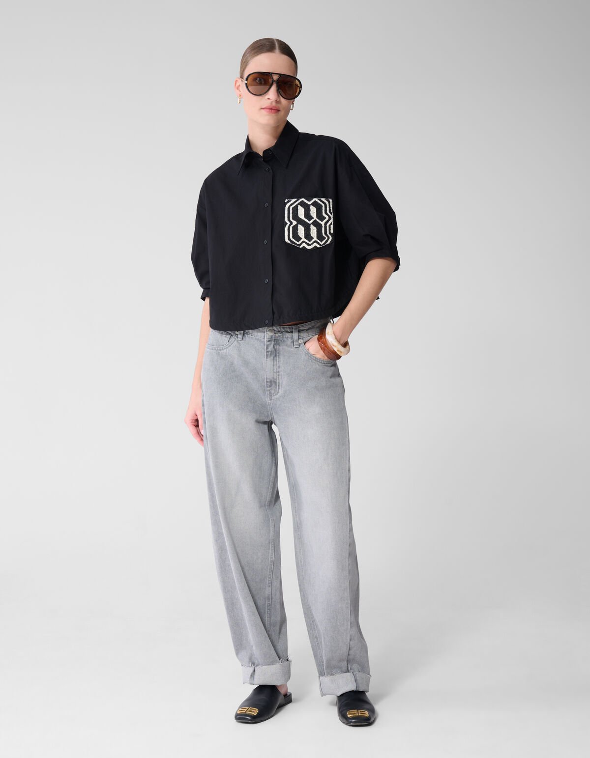 Oversized Embroiery Blouse Zwart By Mieke SHOEBY WOMEN