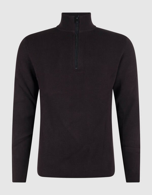 Half Zip Gebreide Trui Donkerbruin SHOEBY MEN