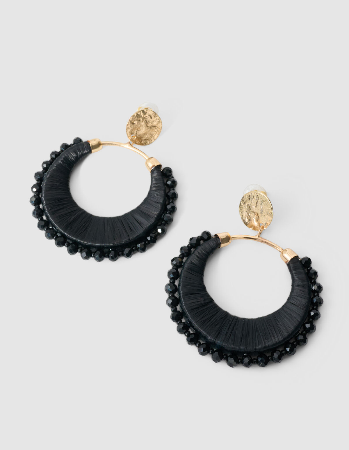 Beaded Raffia Oorbellen Zwart SHOEBY ACCESSOIRES