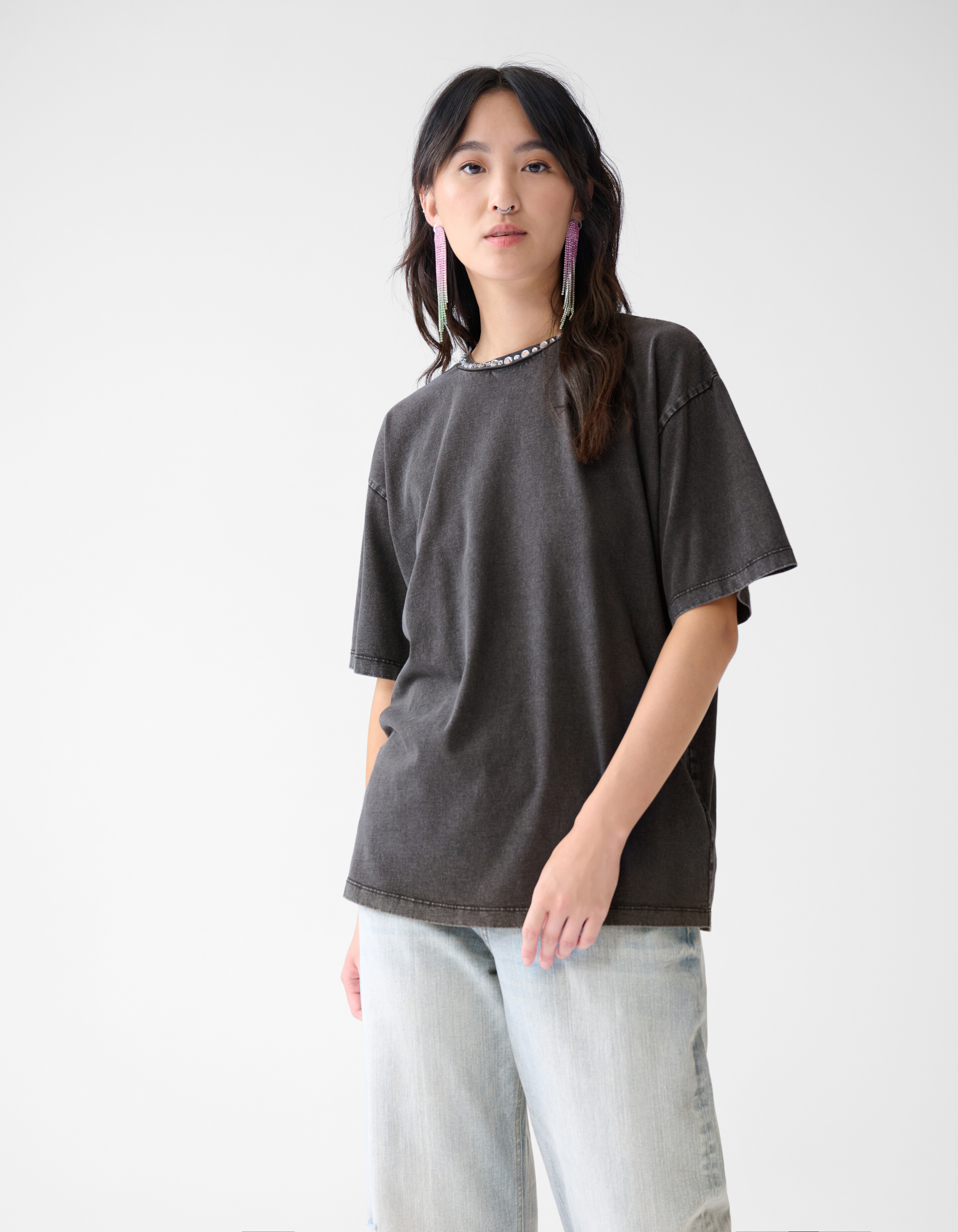 Embellished T-shirt Donkergrijs SHOEBY WOMEN