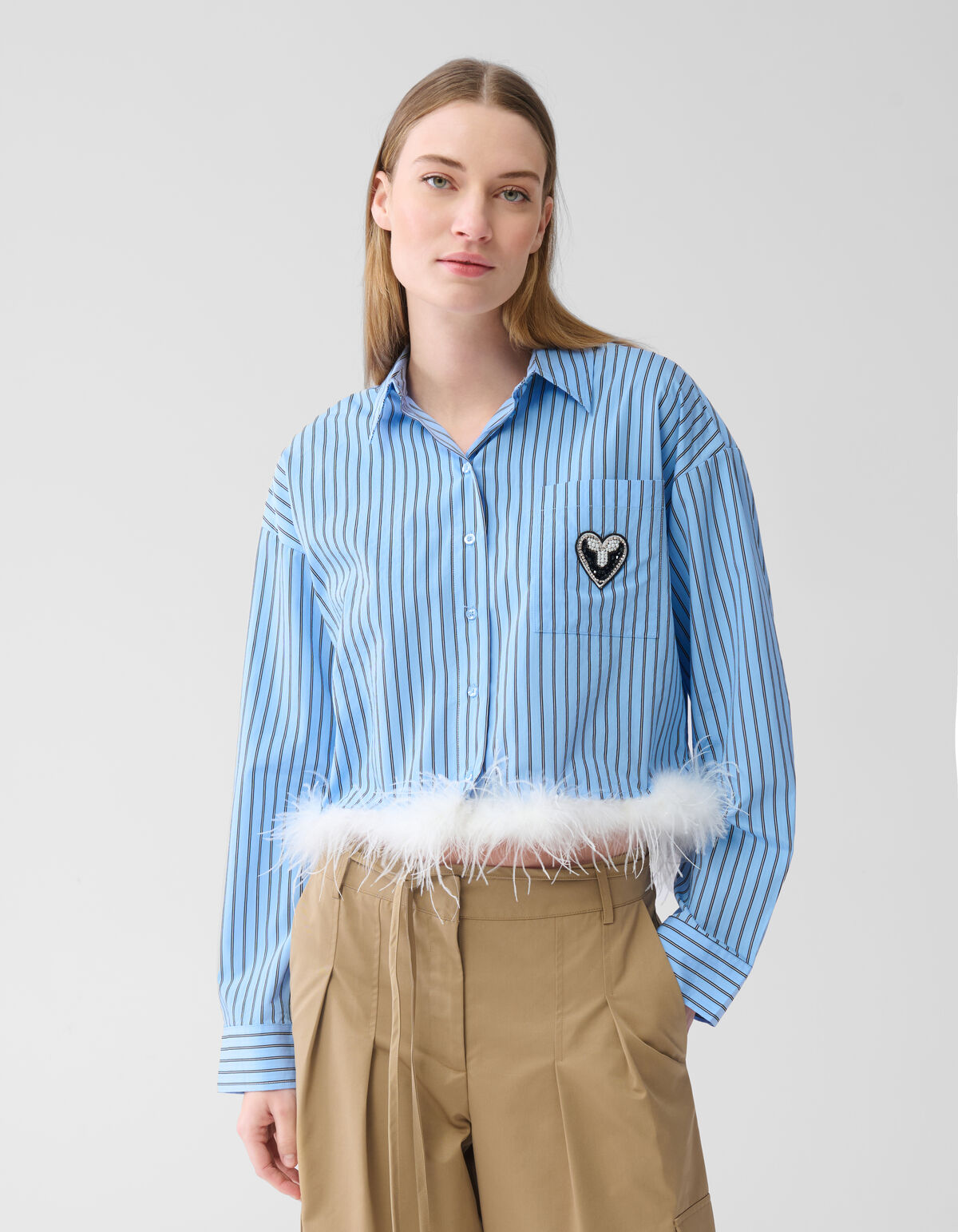 Feather Cropped Blouse Lichtblauw SHOEBY WOMEN