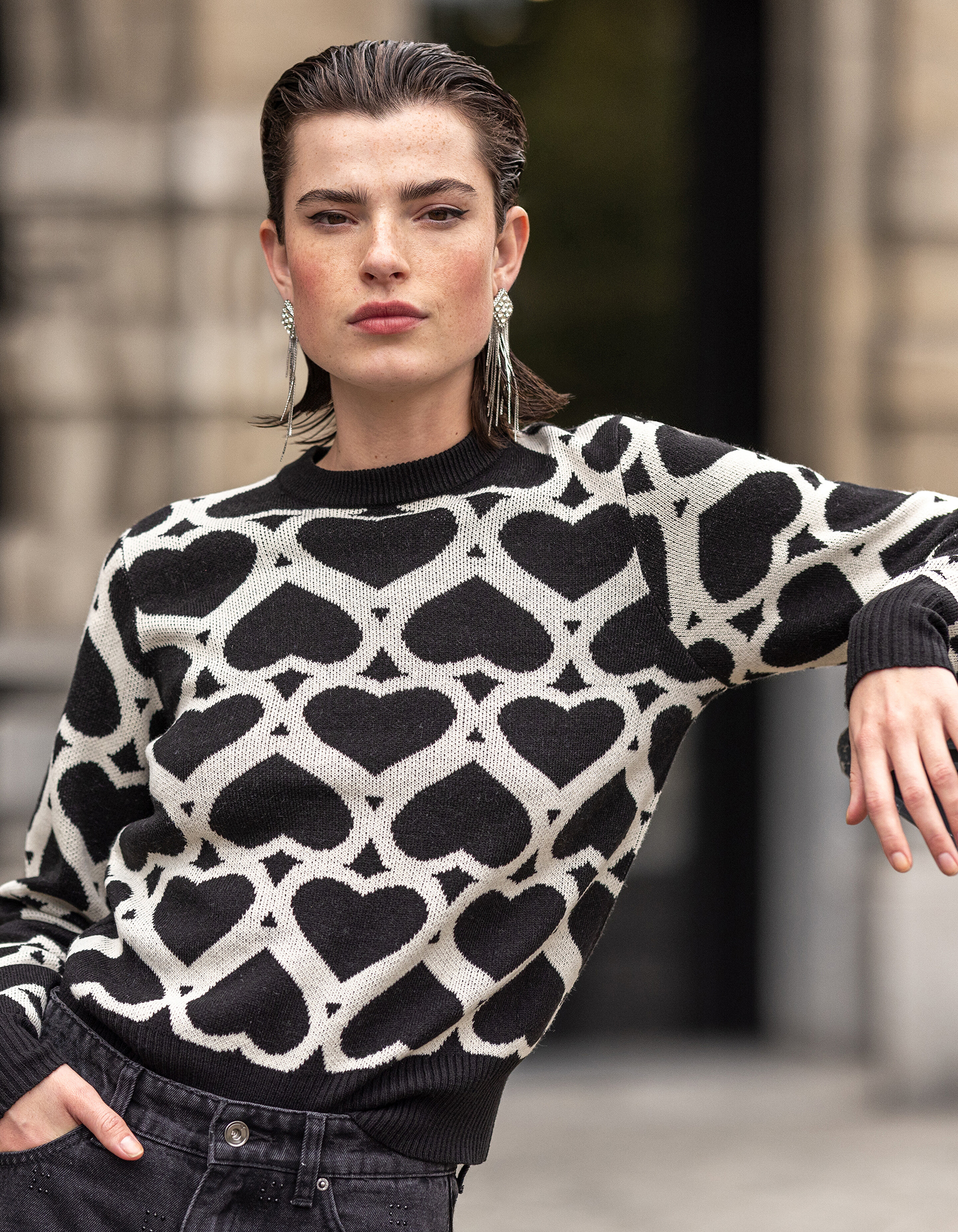 Printed Jacquard Trui Zwart SHOEBY WOMEN