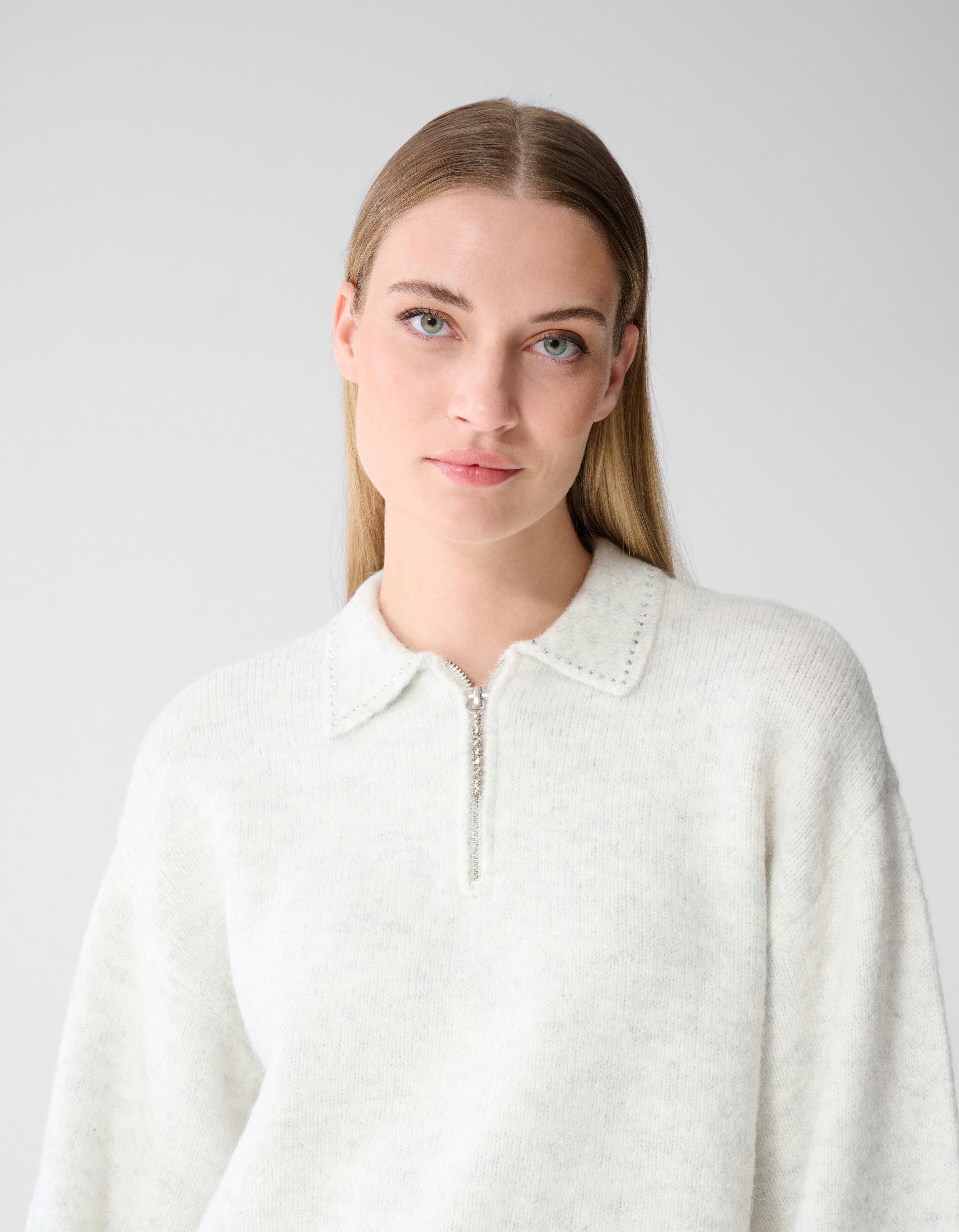 Zip Polo Gebreide Trui Lichtgrijs SHOEBY WOMEN