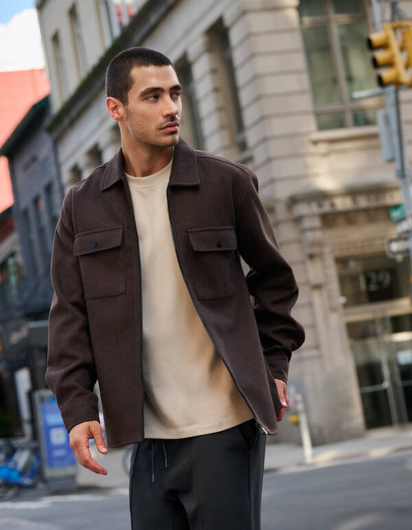 Soft Zip Overshirt Donkerbruin SHOEBY MEN