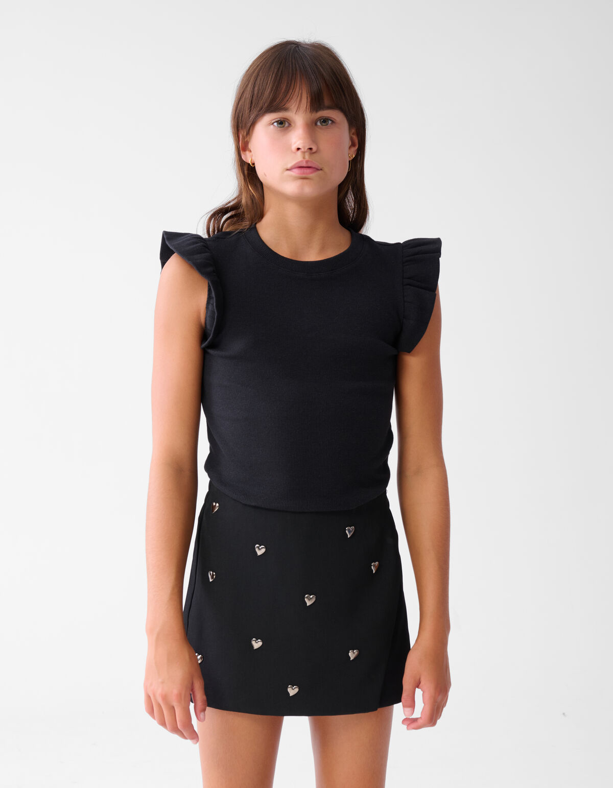 Ruffle Rib Top Zwart SHOEBY GIRLS