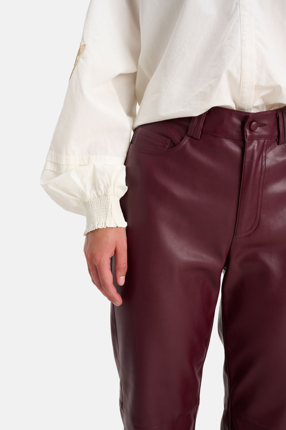 Vegan Leren Straight Broek Donkerrood SHOEBY WOMEN