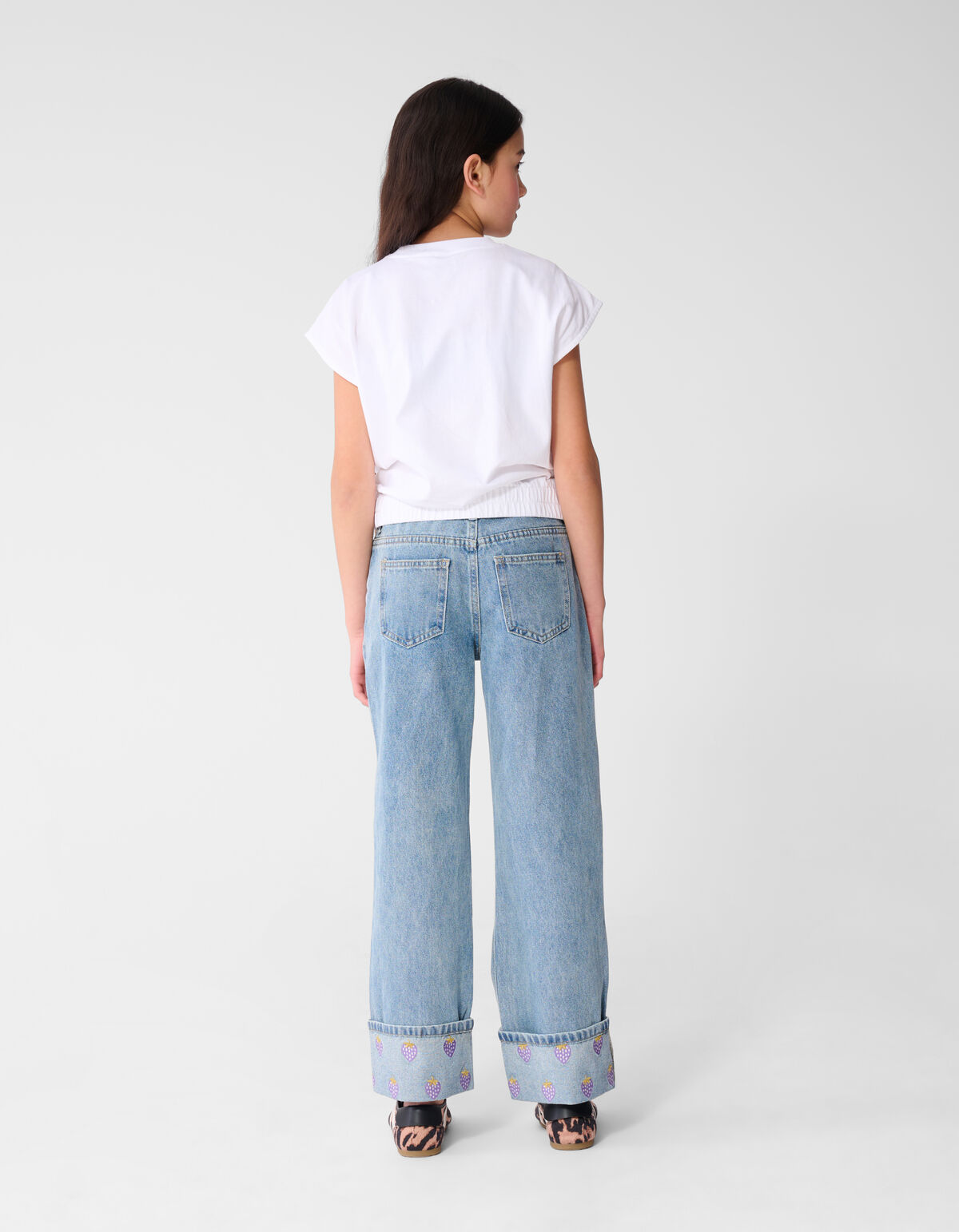 Embroidery Wide Leg Fit Jeans Bleached SHOEBY GIRLS