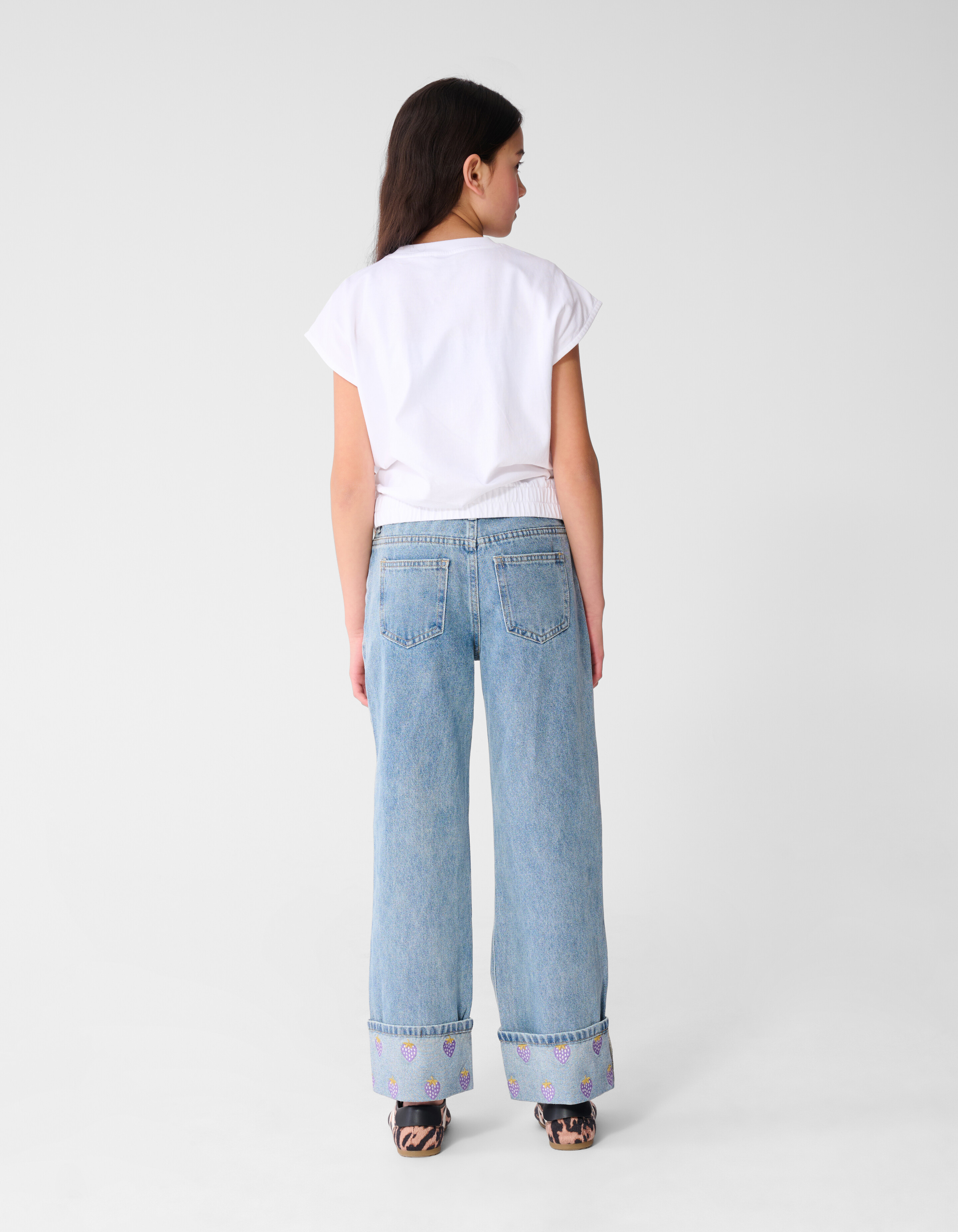 Embroidery Wide Leg Fit Jeans Bleached SHOEBY GIRLS