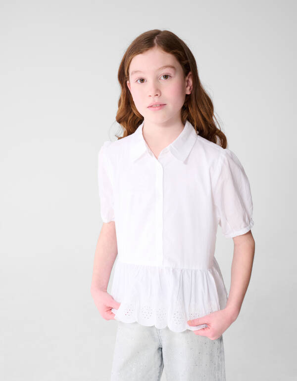 Embroidery Ruffle Blouse Wit SHOEBY GIRLS