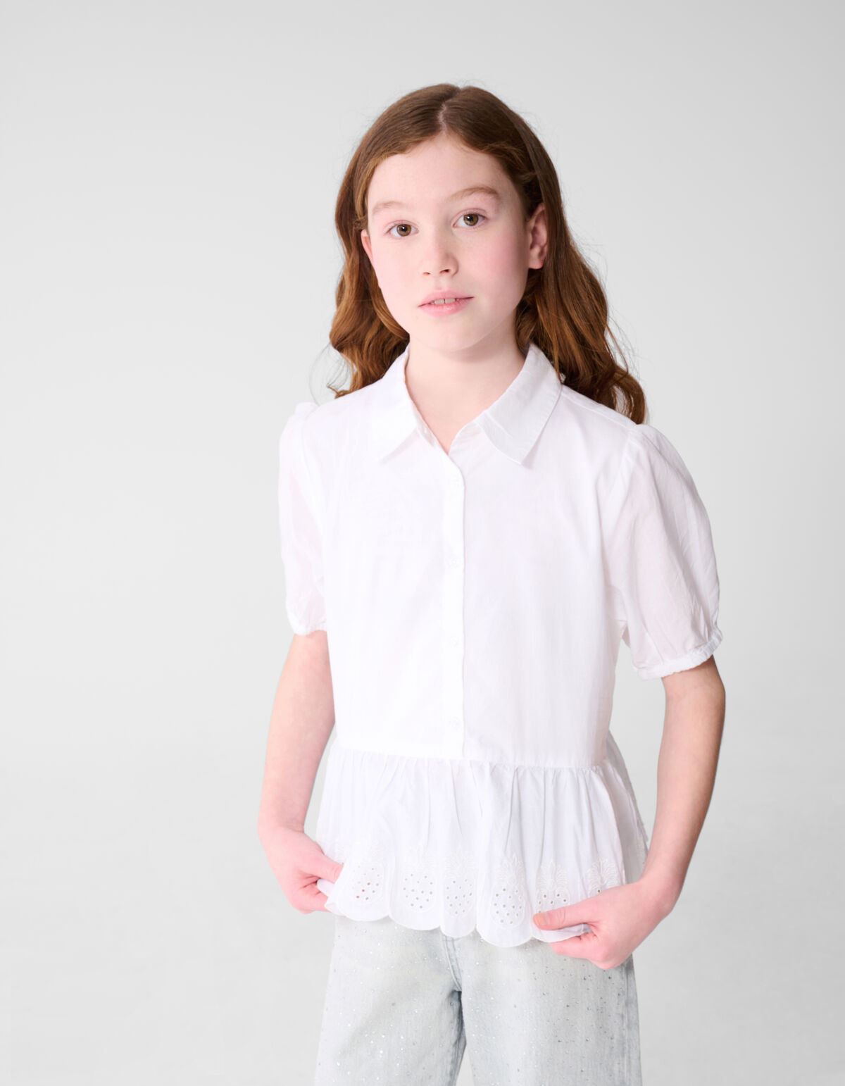 Embroidery Ruffle Blouse Wit SHOEBY GIRLS