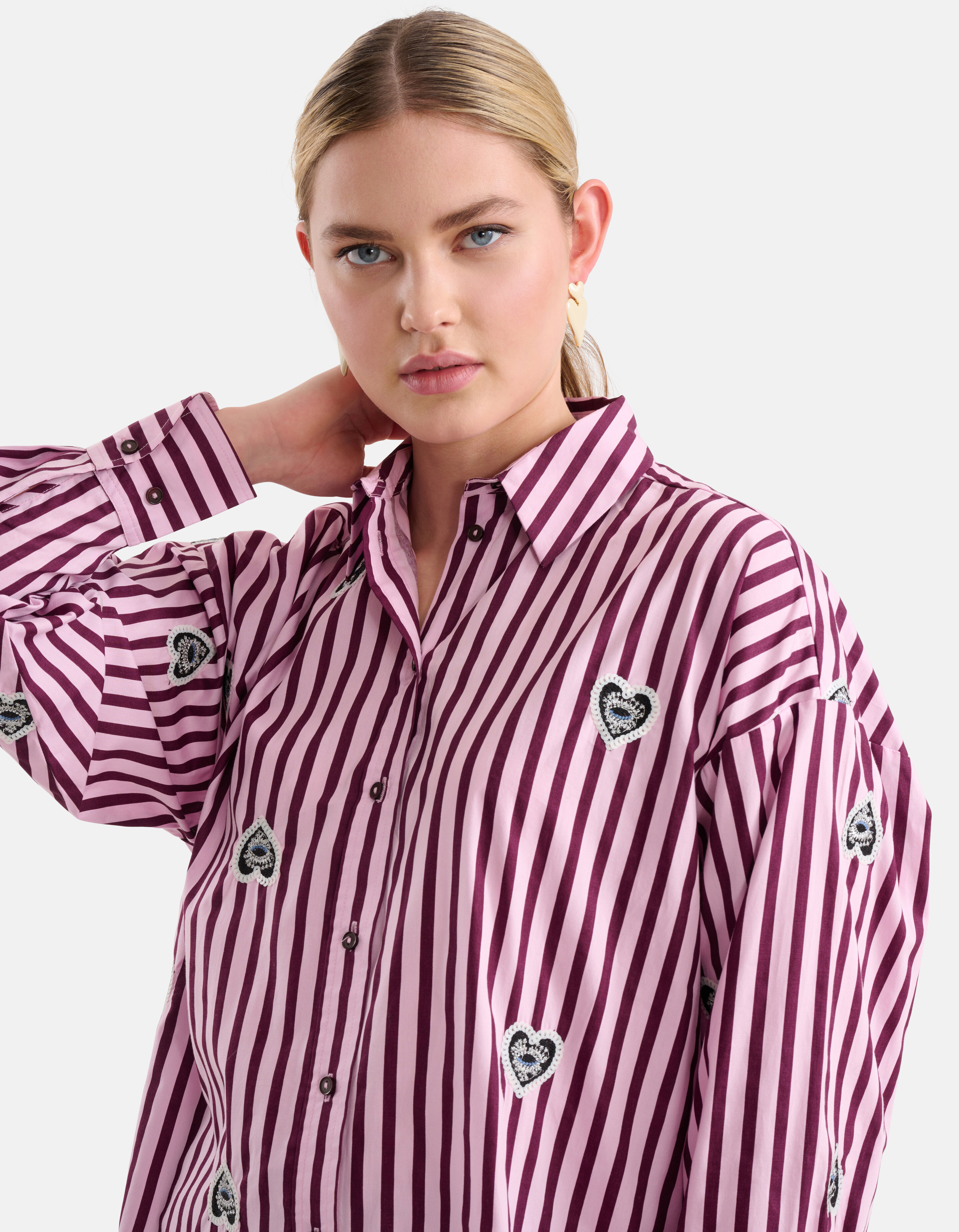 Embroidery Pinstripe Blouse Roze SHOEBY WOMEN