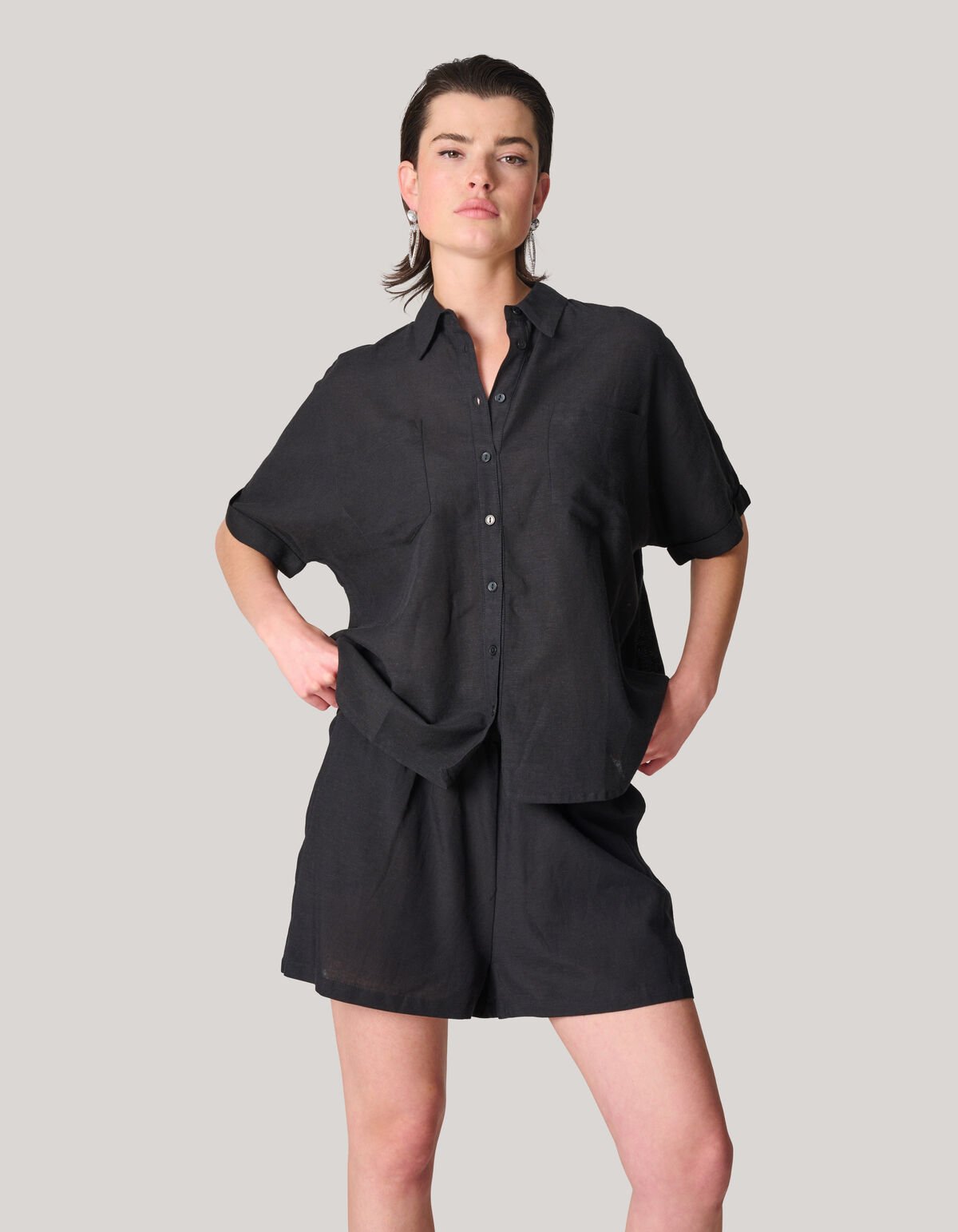 Linnen Blouse Zwart SHOEBY WOMEN