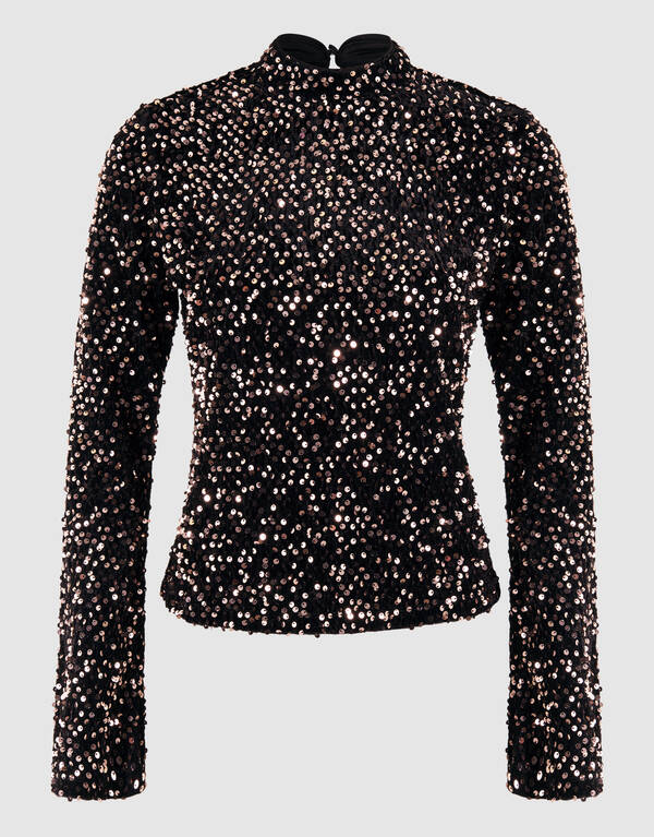 Sequin Flare Longsleeve Top Zwart SHOEBY WOMEN