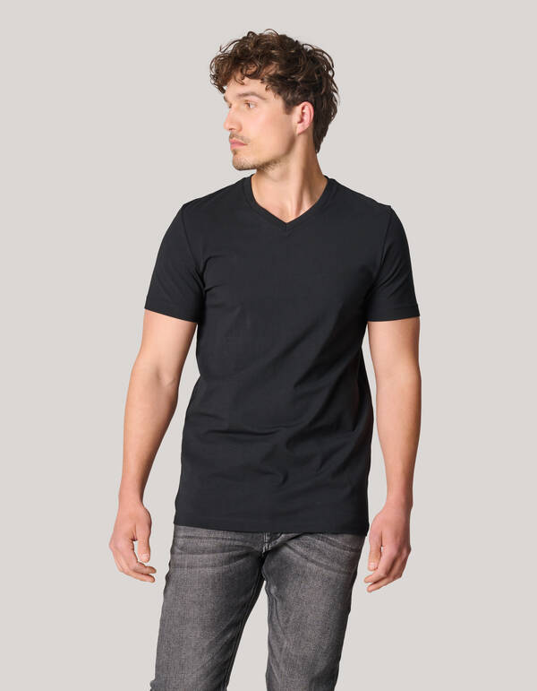 Basis V-hals T-shirt Zwart Refill