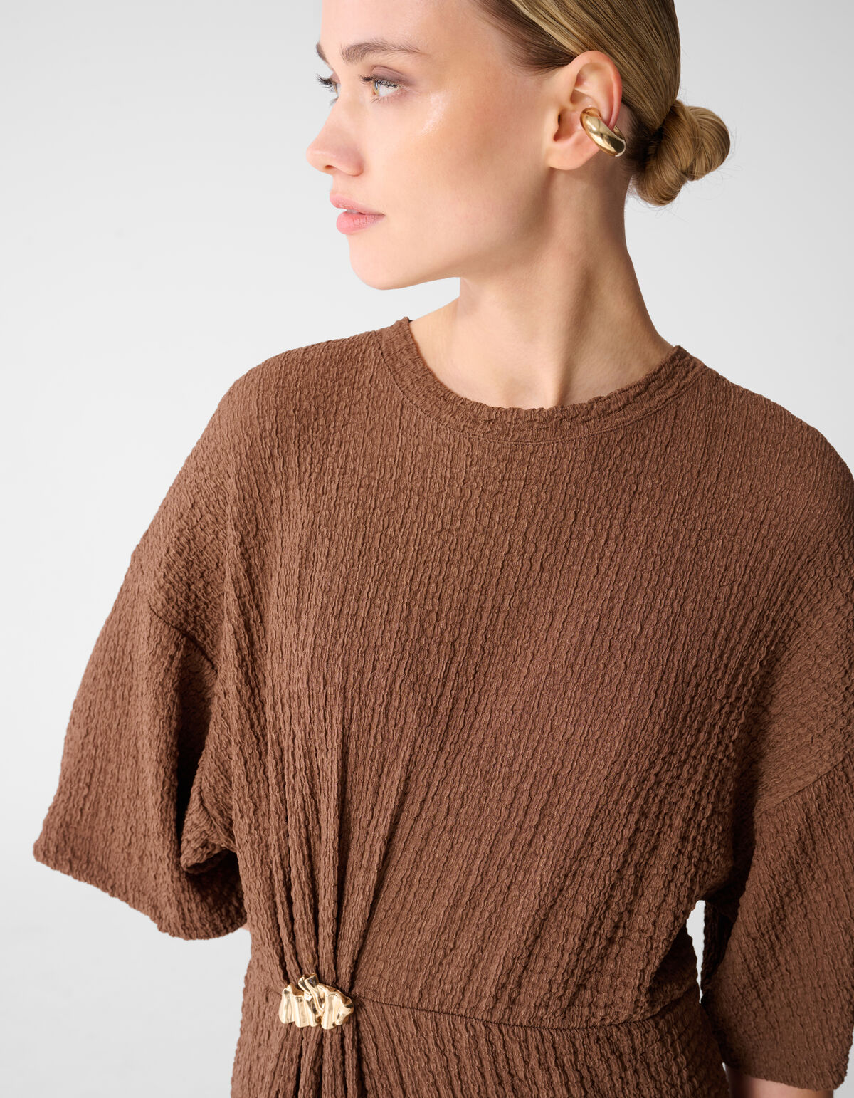 Organic Crinkle Maxi Jurk Bruin SHOEBY WOMEN