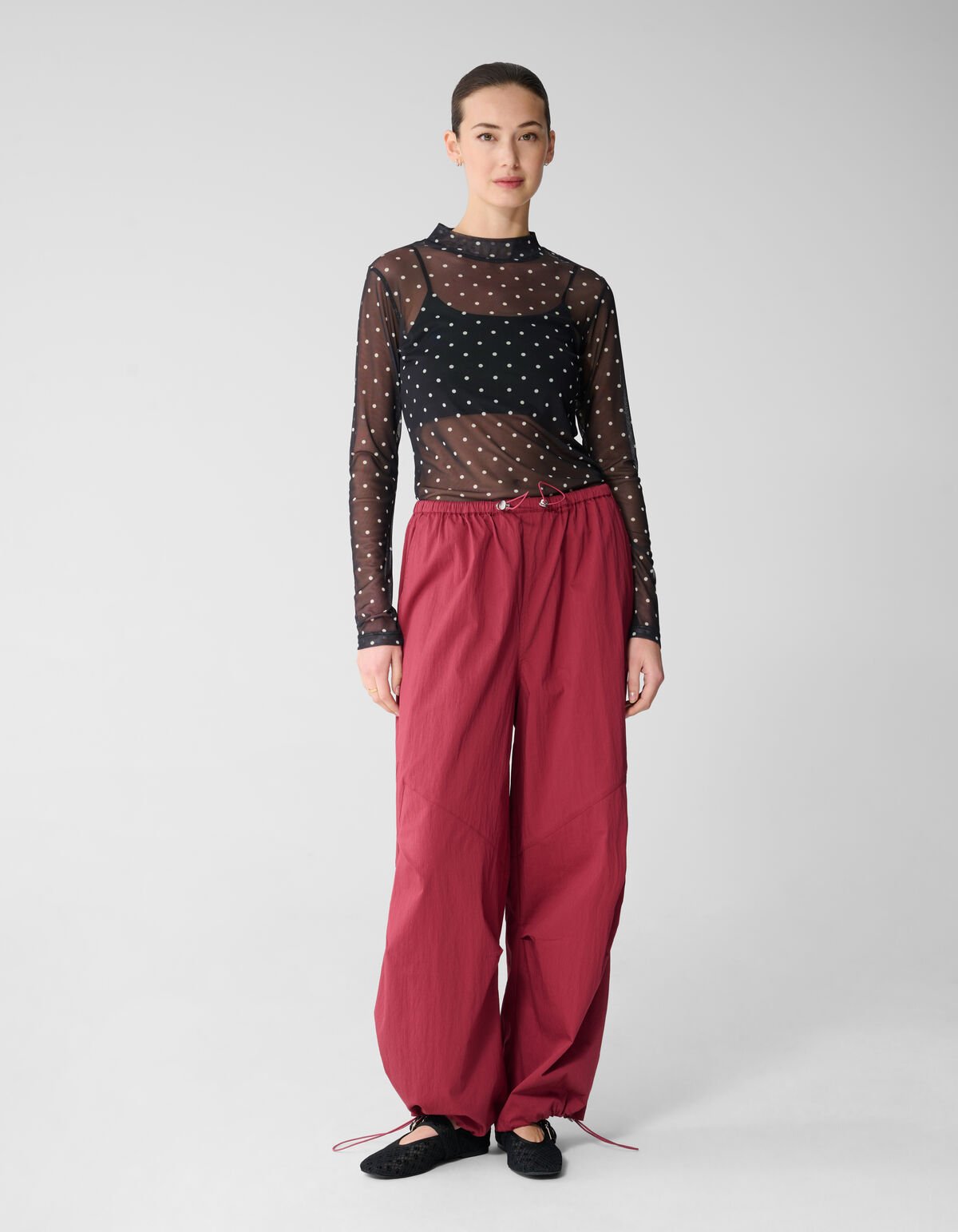 Mesh Polkadot Longsleeve Top Zwart SHOEBY WOMEN