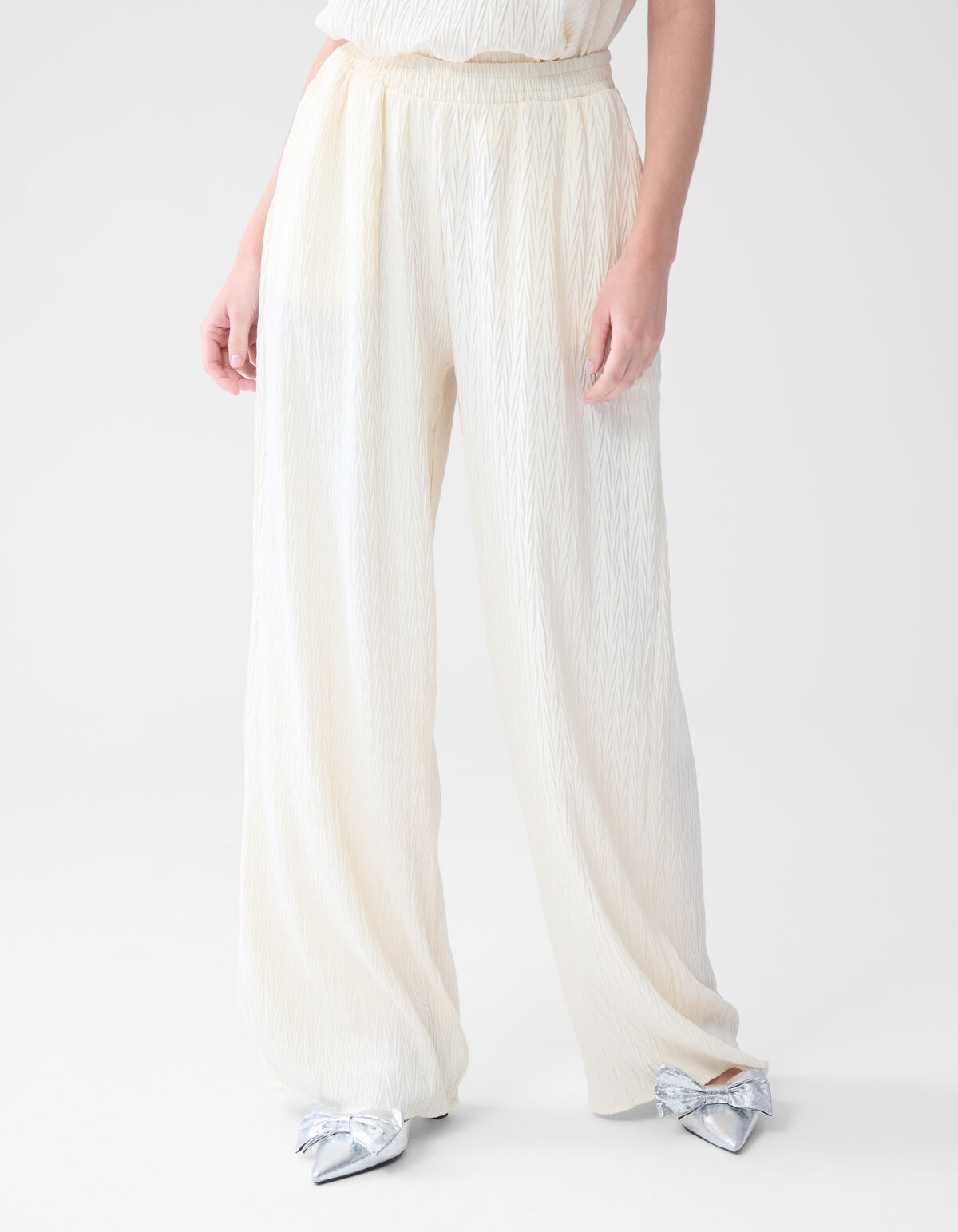 Crinkle Wide Leg Broek Gebroken Wit SHOEBY WOMEN