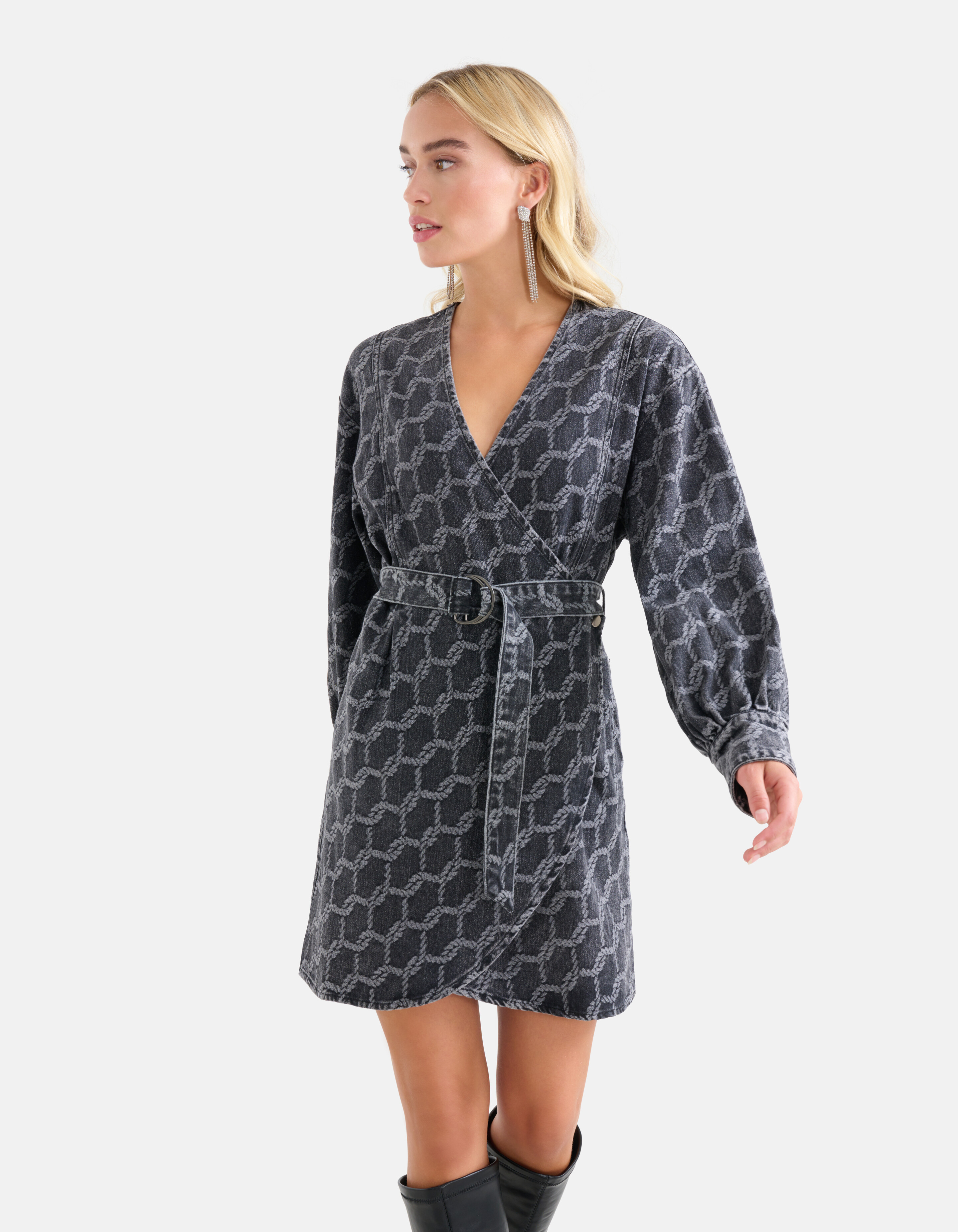 Jacquard Denim Jurk Zwart SHOEBY WOMEN