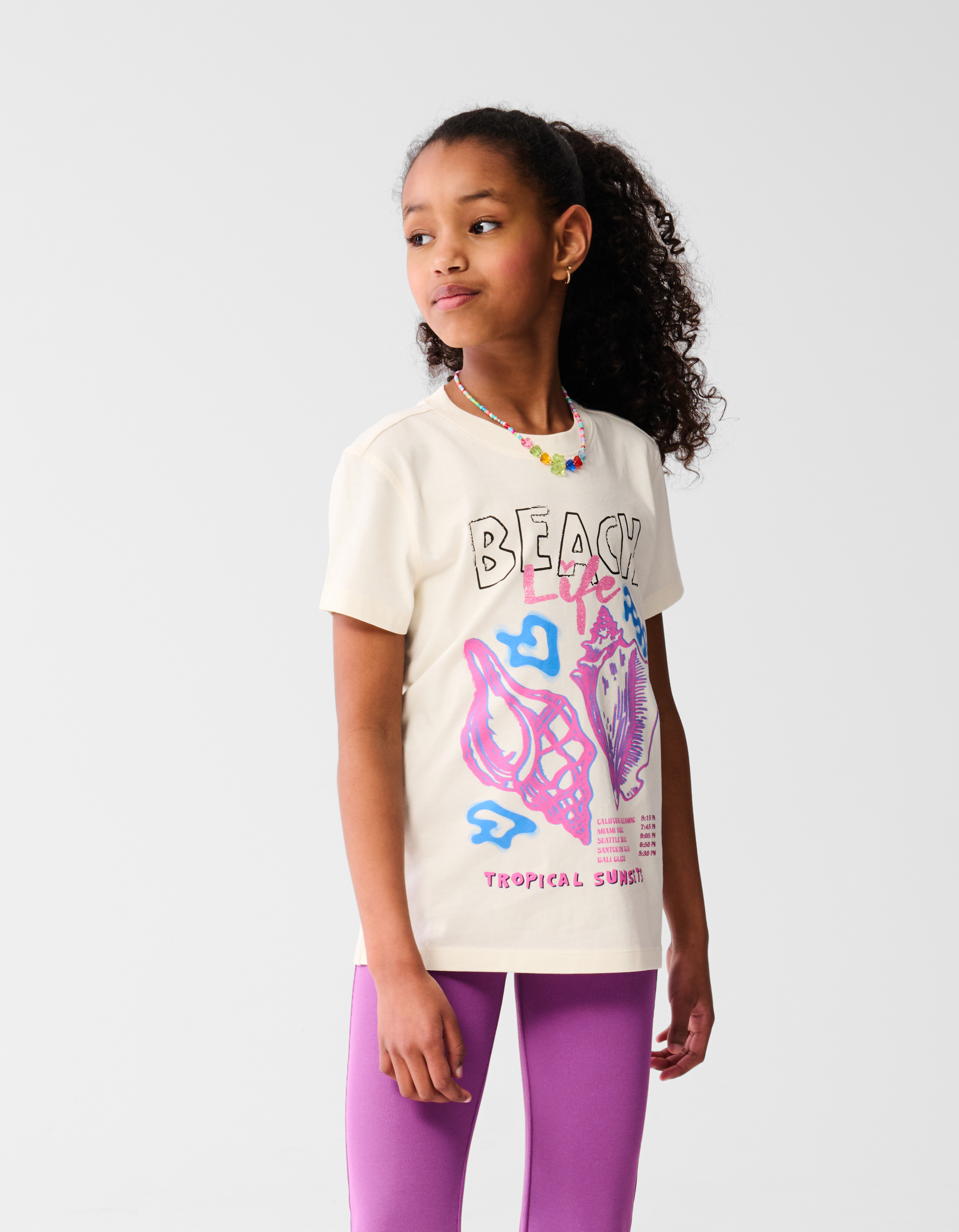 Beach Artwork T-shirt Gebroken Wit SHOEBY GIRLS