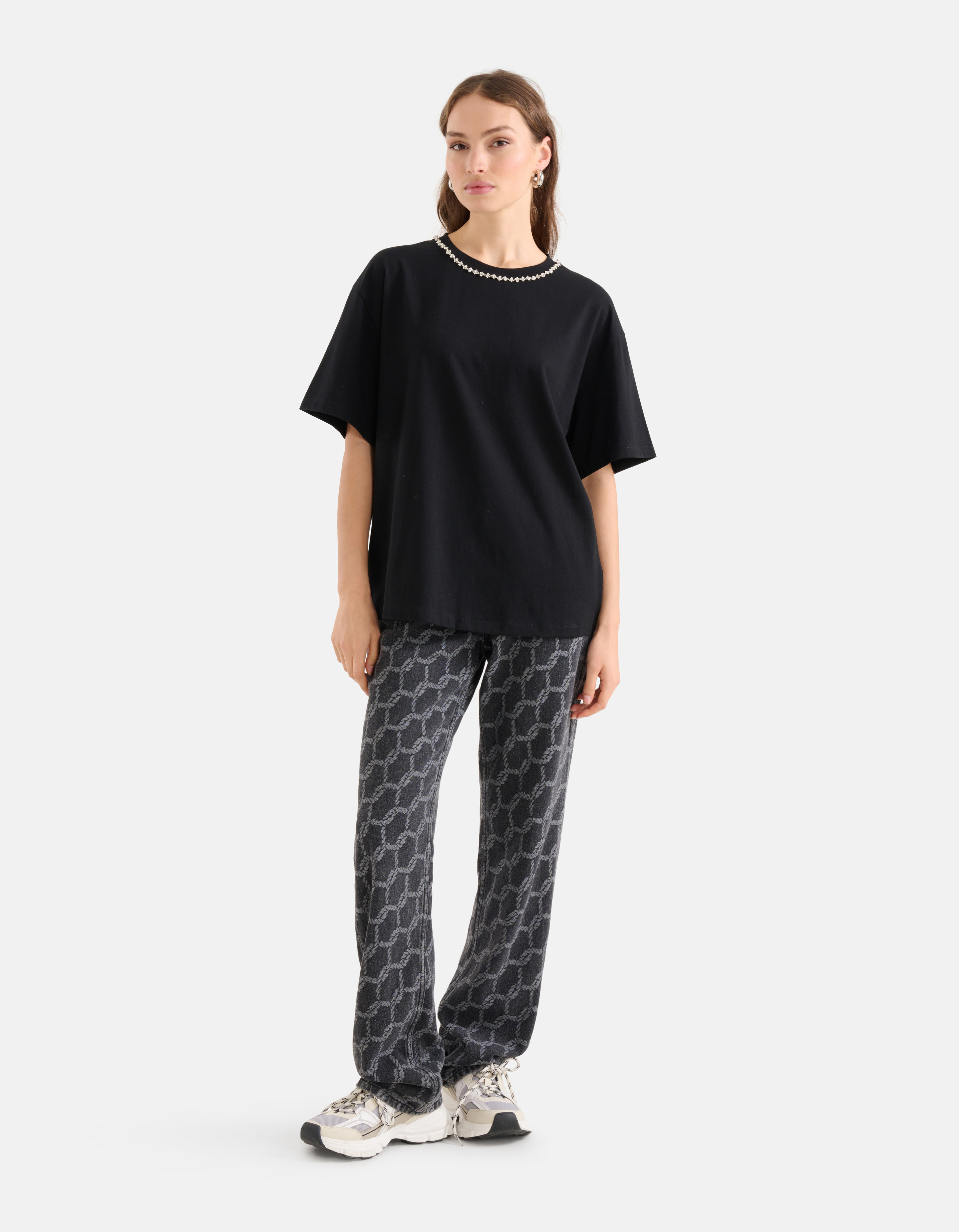 Strass Chain T-shirt Zwart SHOEBY WOMEN