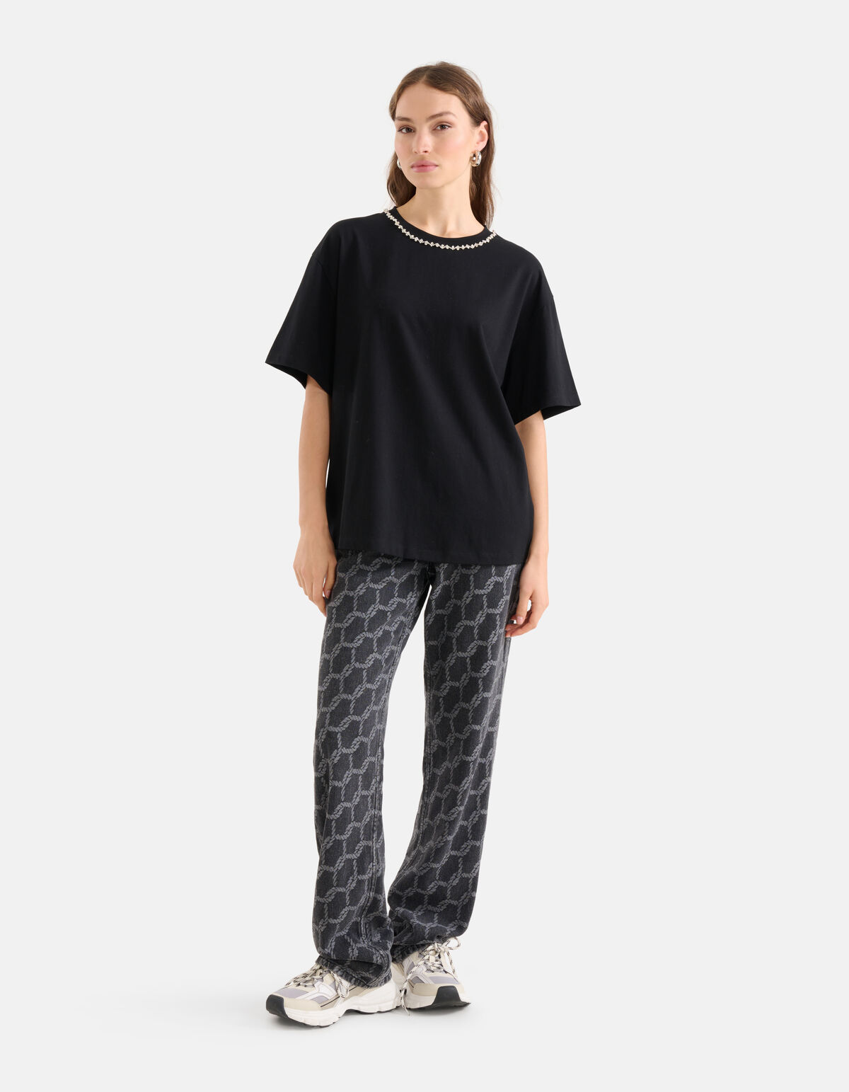 Strass Chain T-shirt Zwart SHOEBY WOMEN