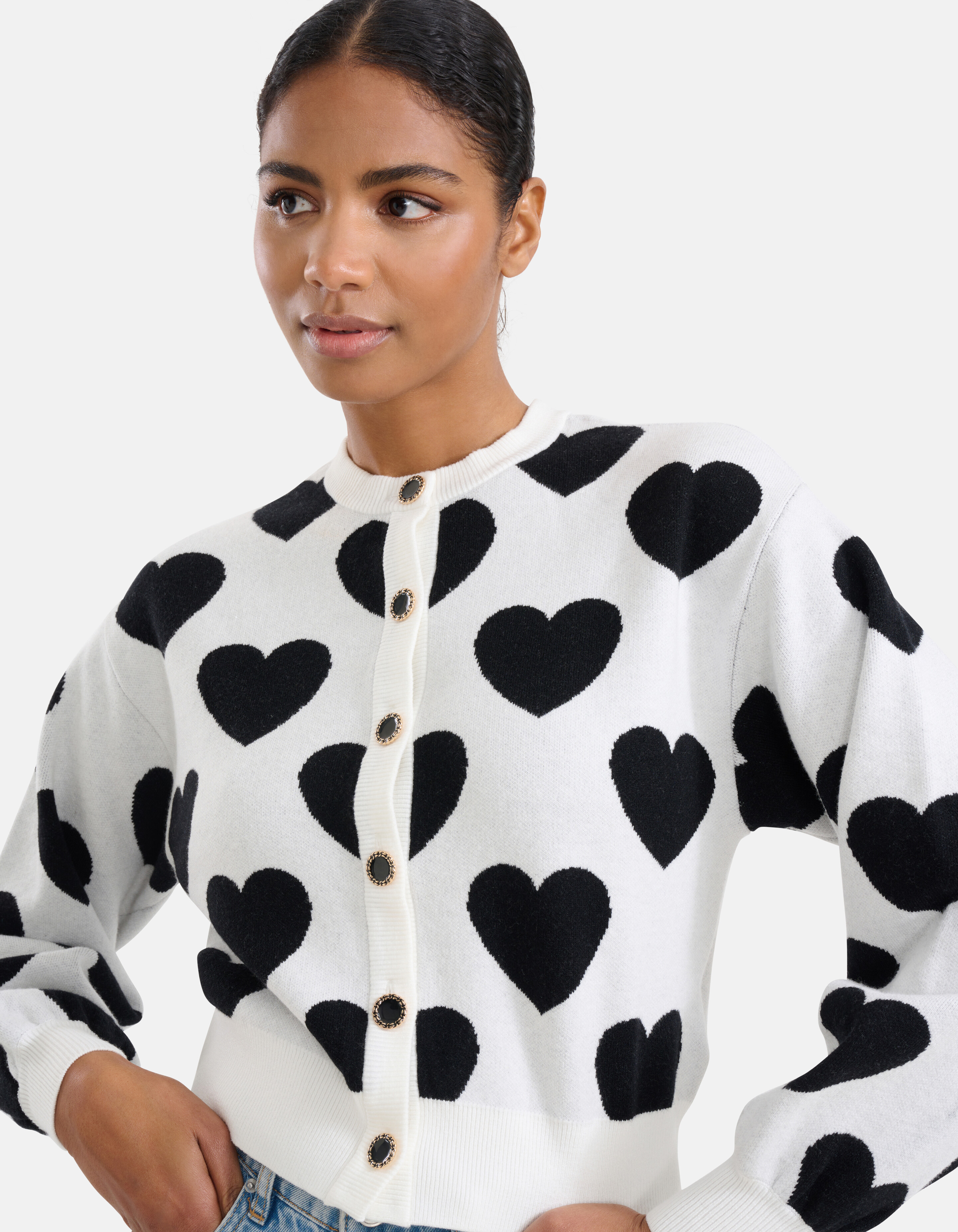 Heart Cardigan Wit/Zwart SHOEBY WOMEN