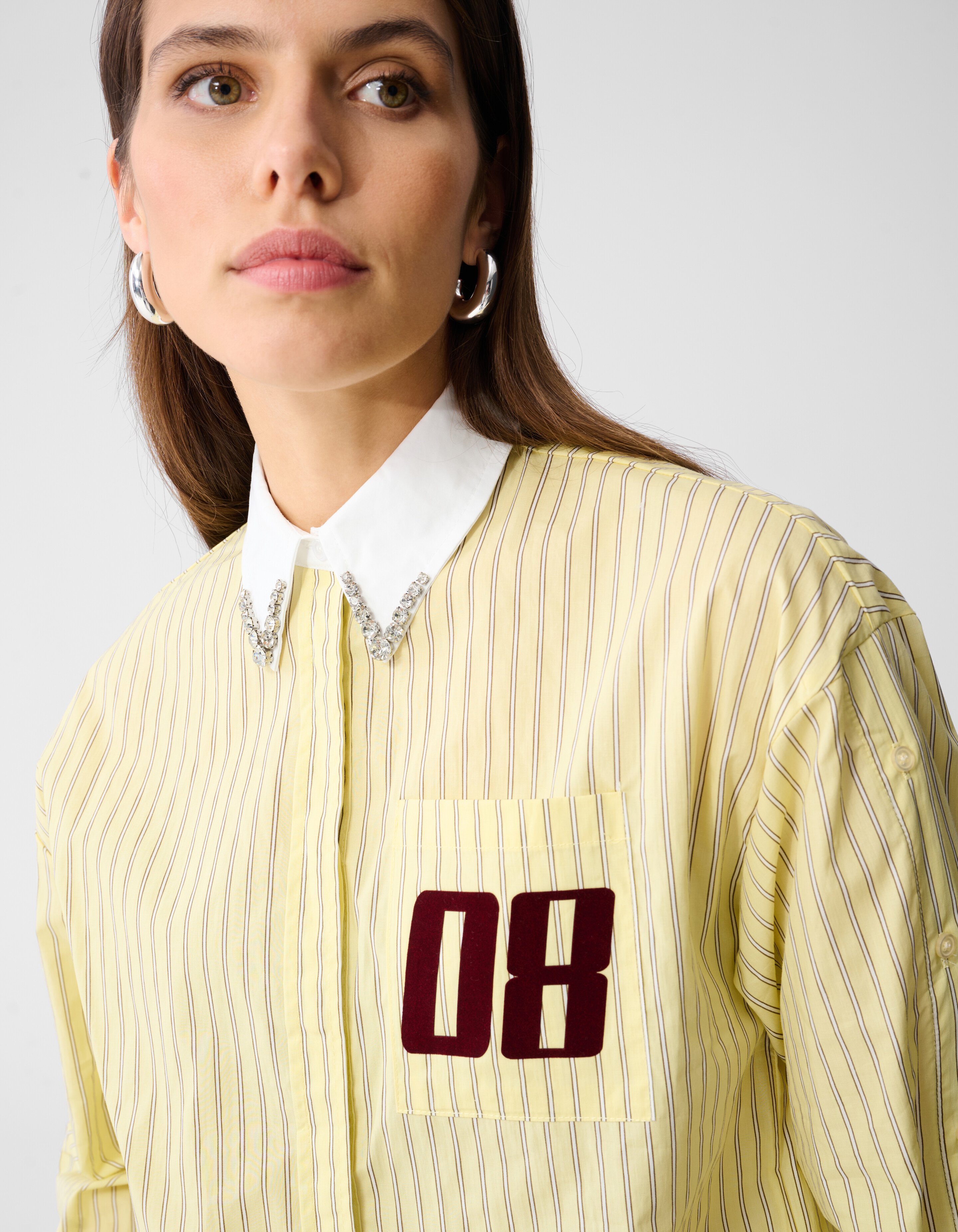 Cropped Strass Collar Blouse Lichtgeel SHOEBY WOMEN