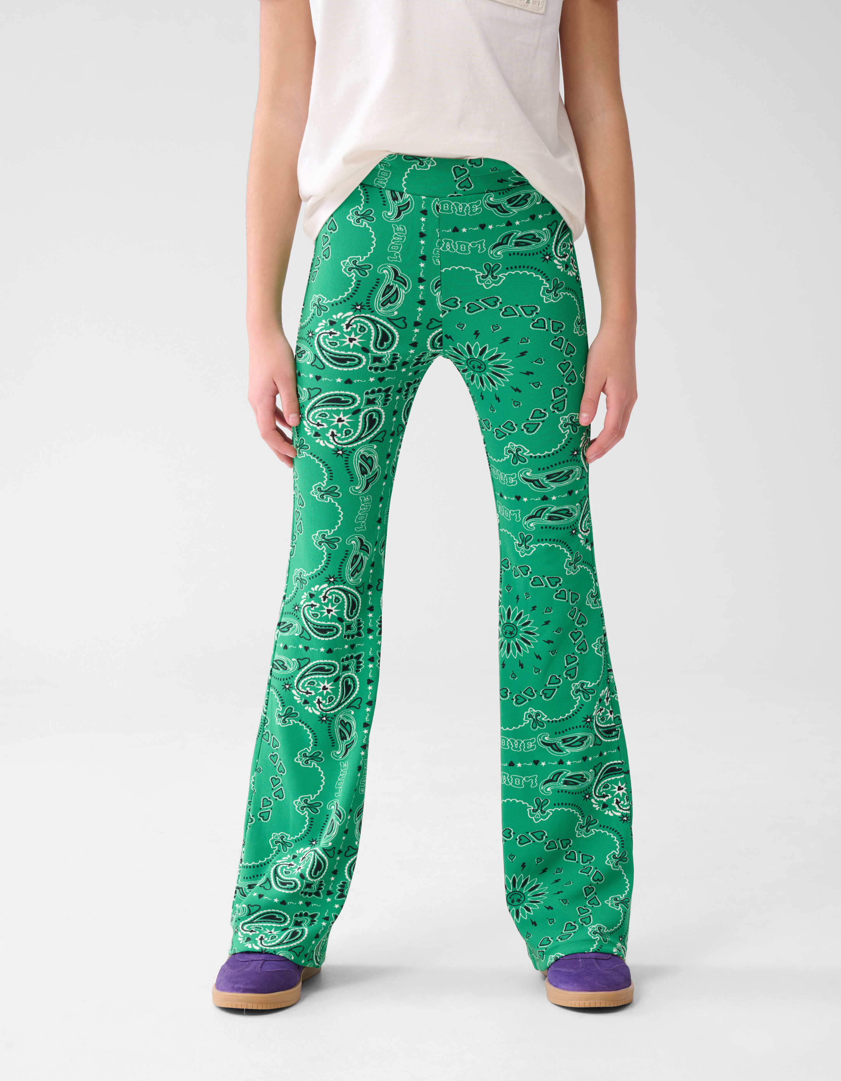 Printed Rib Flared Legging Groen SHOEBY GIRLS