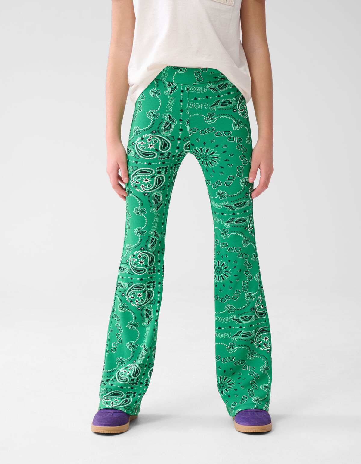 Printed Rib Flared Legging Groen SHOEBY GIRLS