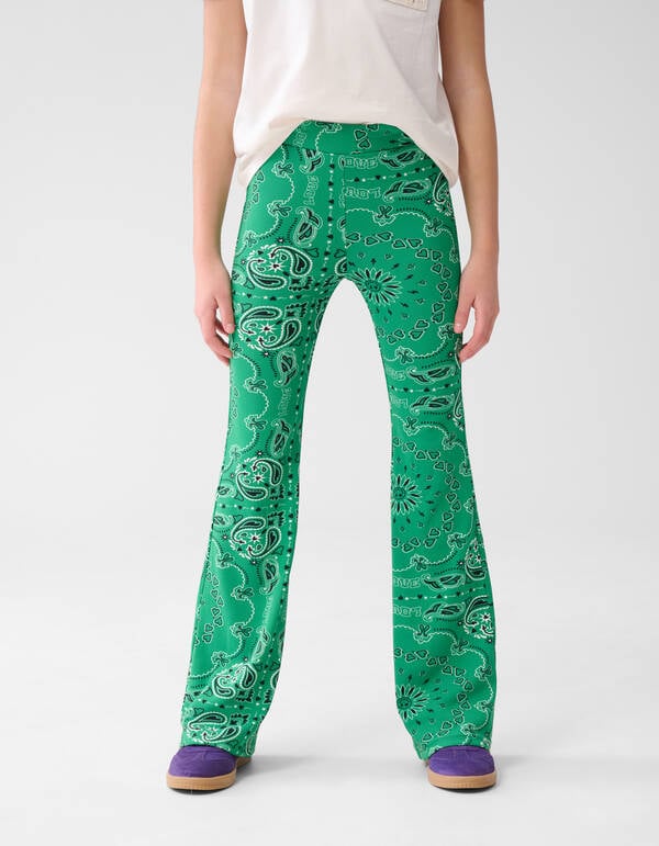 Printed Rib Flared Legging Groen SHOEBY GIRLS