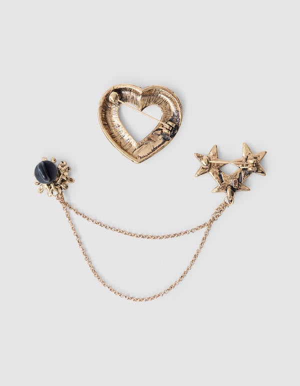 Heart Strass Broche Set Goud SHOEBY ACCESSOIRES