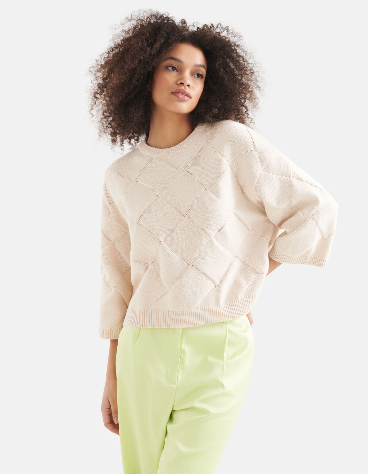 Gebreide Ruiten Trui Gebroken Wit SHOEBY WOMEN