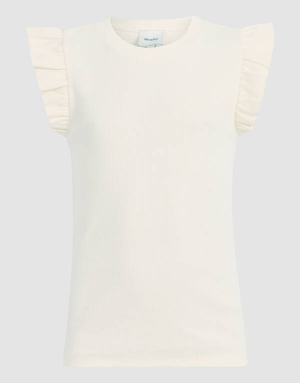 Ruffle Rib Top Gebroken Wit SHOEBY GIRLS