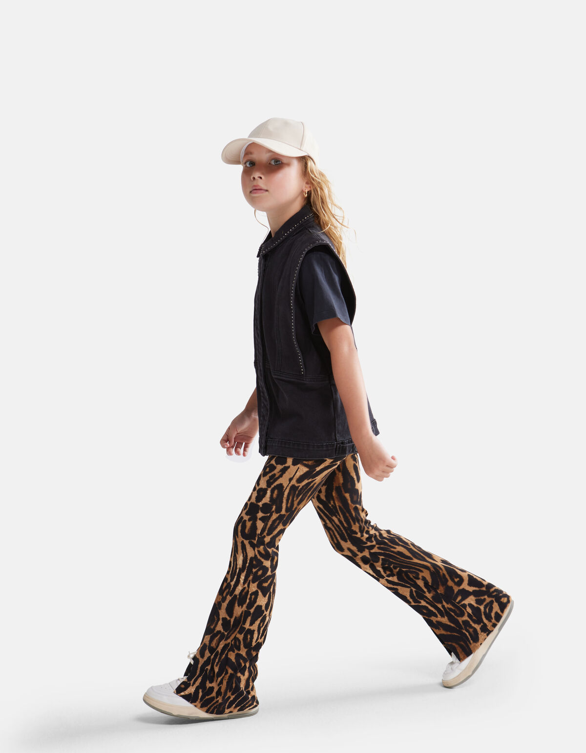 Leopard Rib Flared Broek Bruin SHOEBY GIRLS