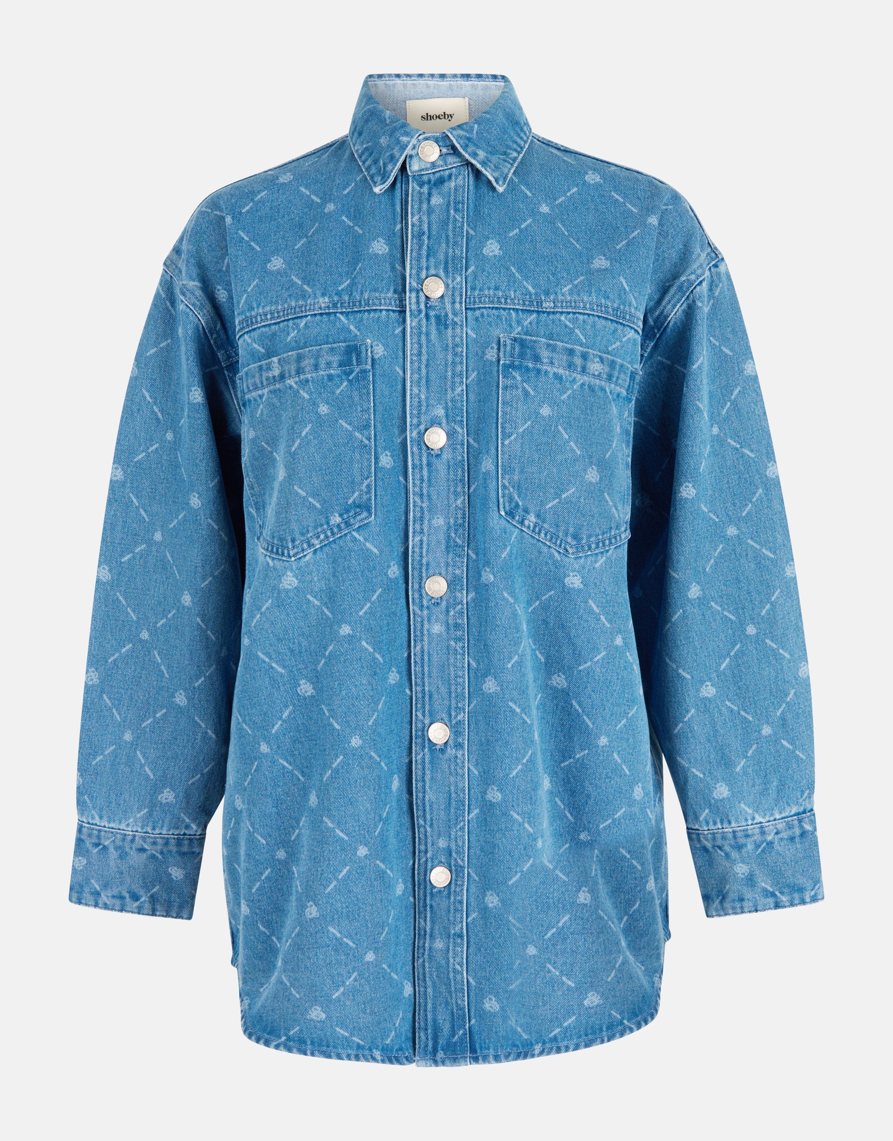 Printed Denim Blouse Blauw SHOEBY WOMEN